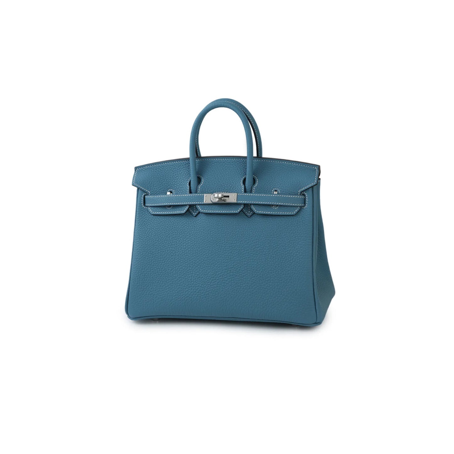 H**mes birkin 25 togo leather denim blue silver buckle bag h028369ck75 (25*20*13cm)