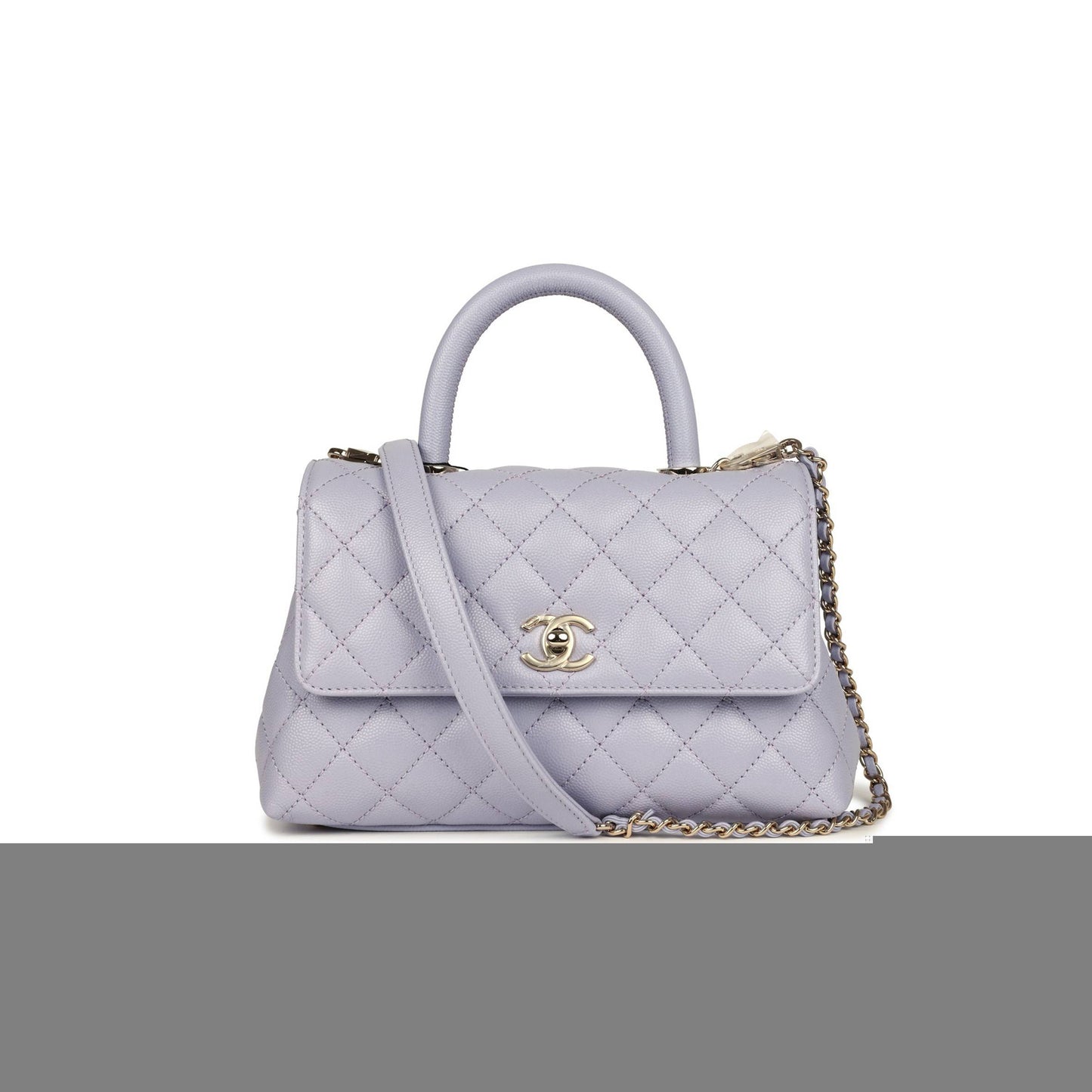 Ch*el small coco handle flap bag light purple caviar light gold hardware (23*15*10cm)