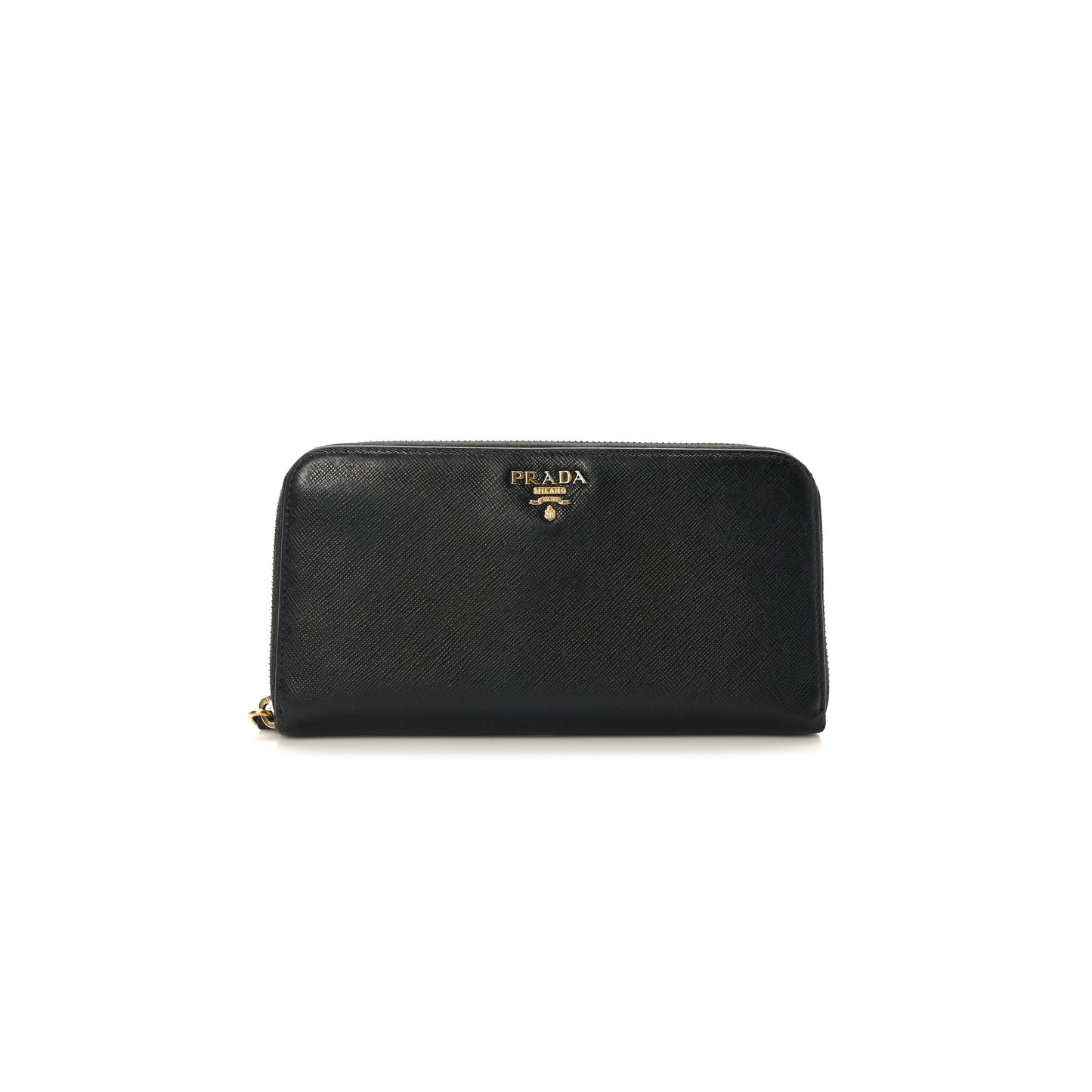 Pra*a saffiano metal zip around wallet black (18*11*3cm)