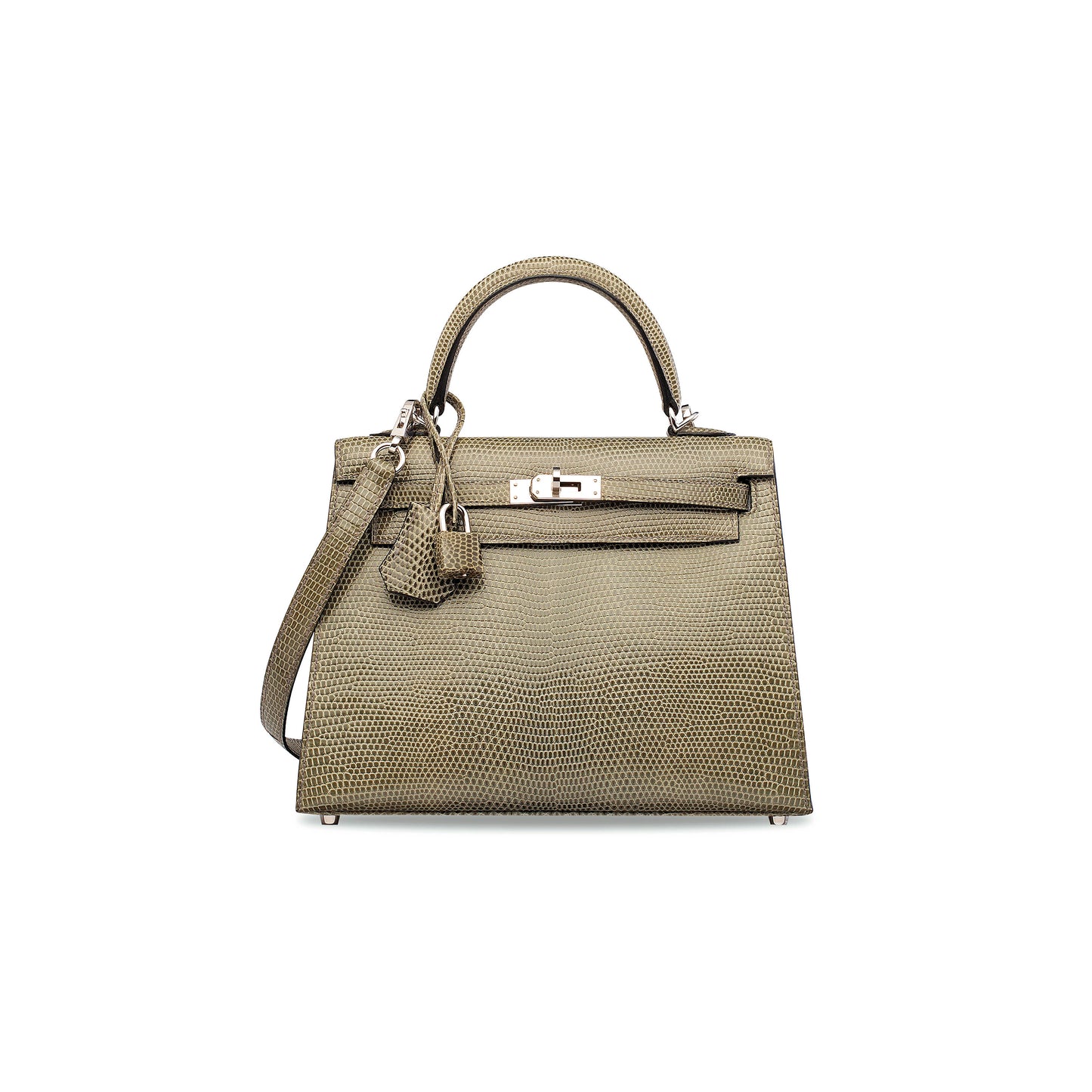 H**mes master a shiny lizard kelly 25 grey hemp rope with silver buckle (25*17*7cm)