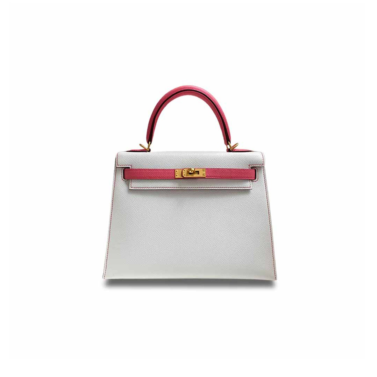H**mes kelly 25 epsom white lipstick pink brushed gold buckle (25*17*7cm)