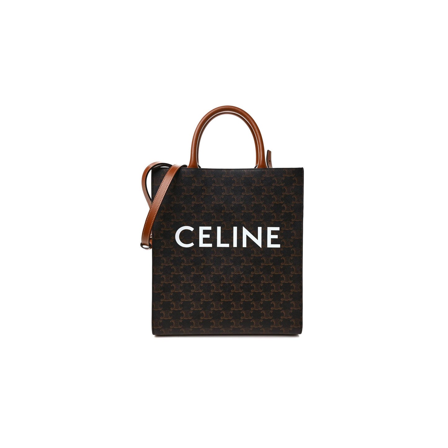 Ce**e triomphe canvas calfskin small vertical cabas tan (32*29*8cm)