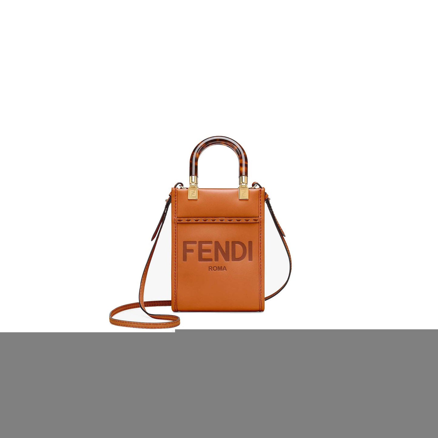 F**di mini sunshine shopper - brown leather mini-bag 8bs051abvlf0pwz (18*13*6.5cm)