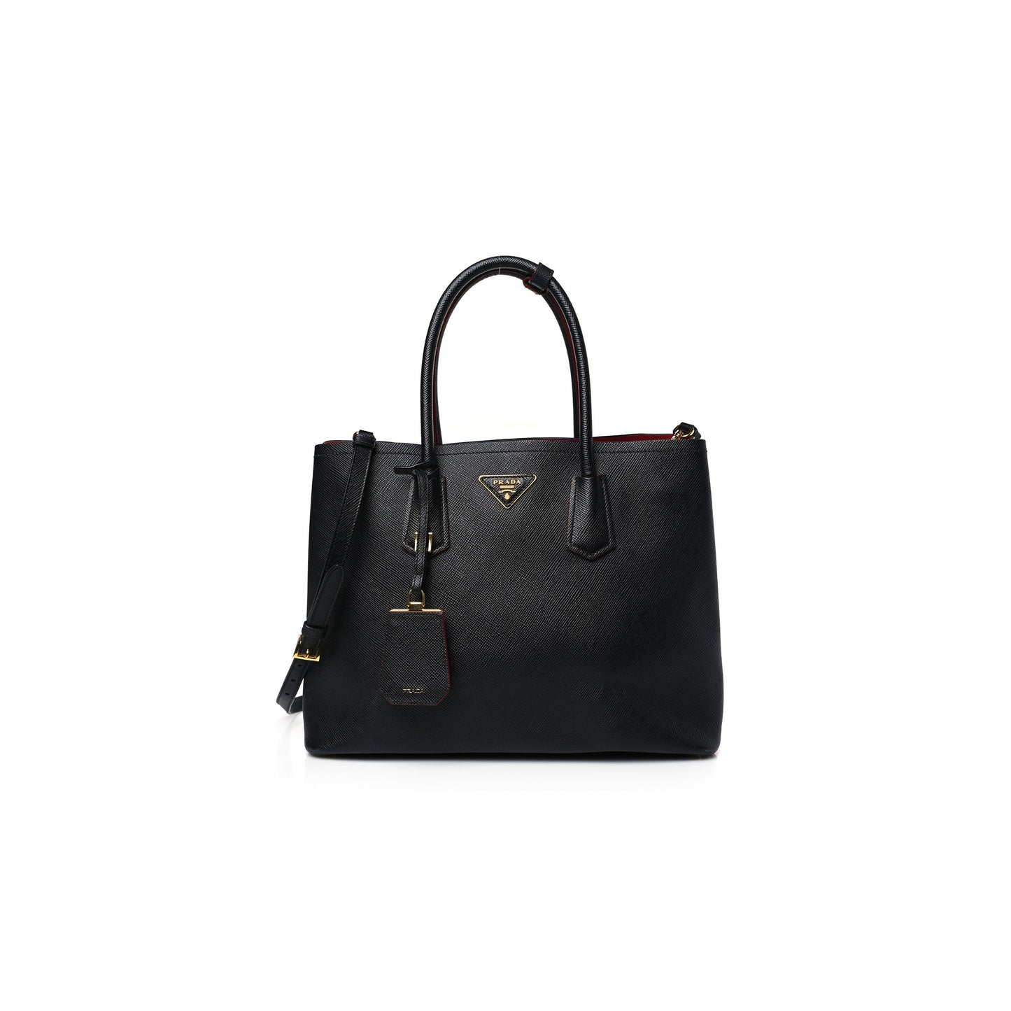 Pra*a saffiano cuir large double bag black fuoco (35*27*17cm)
