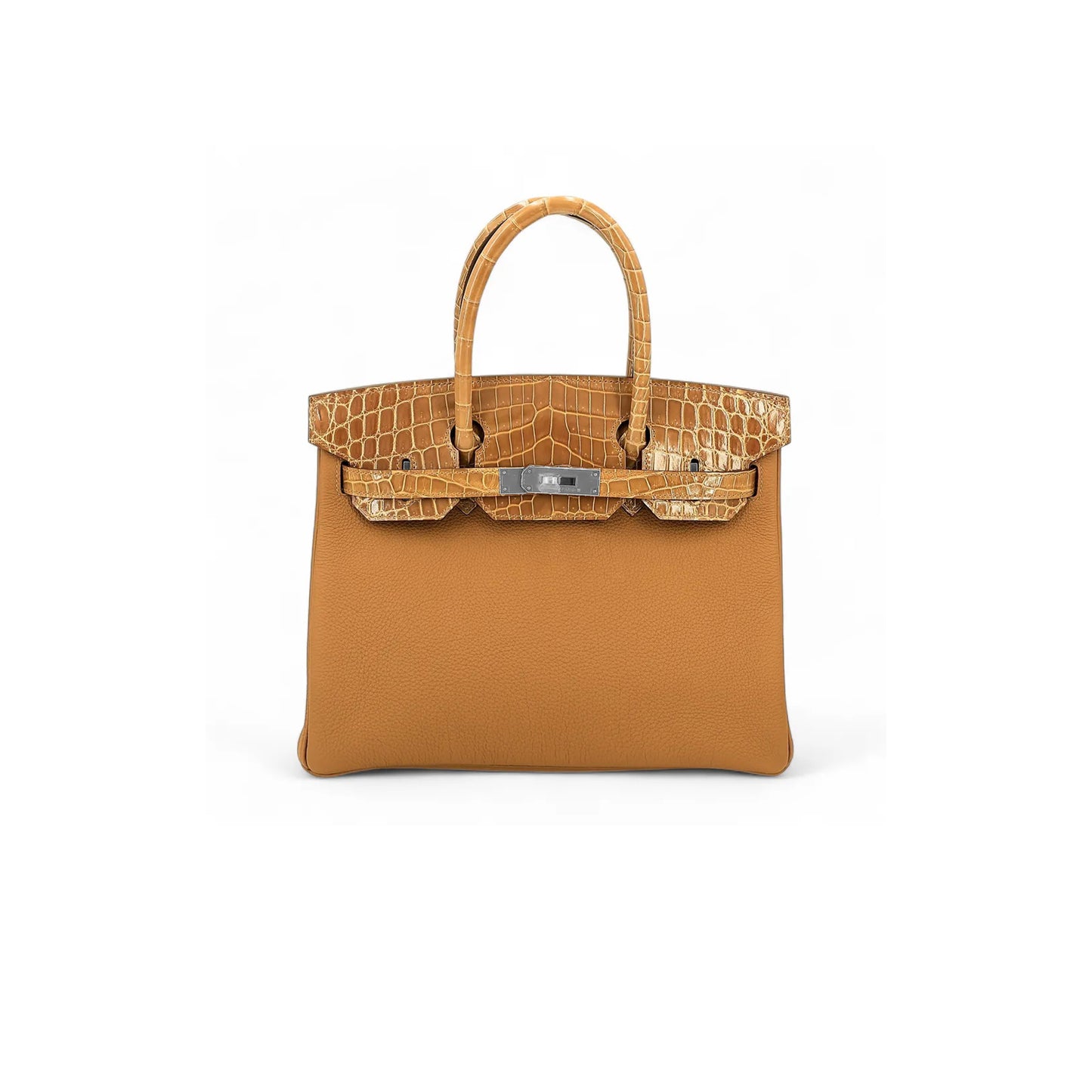 h**mes master birkin 25 crocodile and togo leather G01den brown silver buckle h076216ck44 (25*20*13cm)