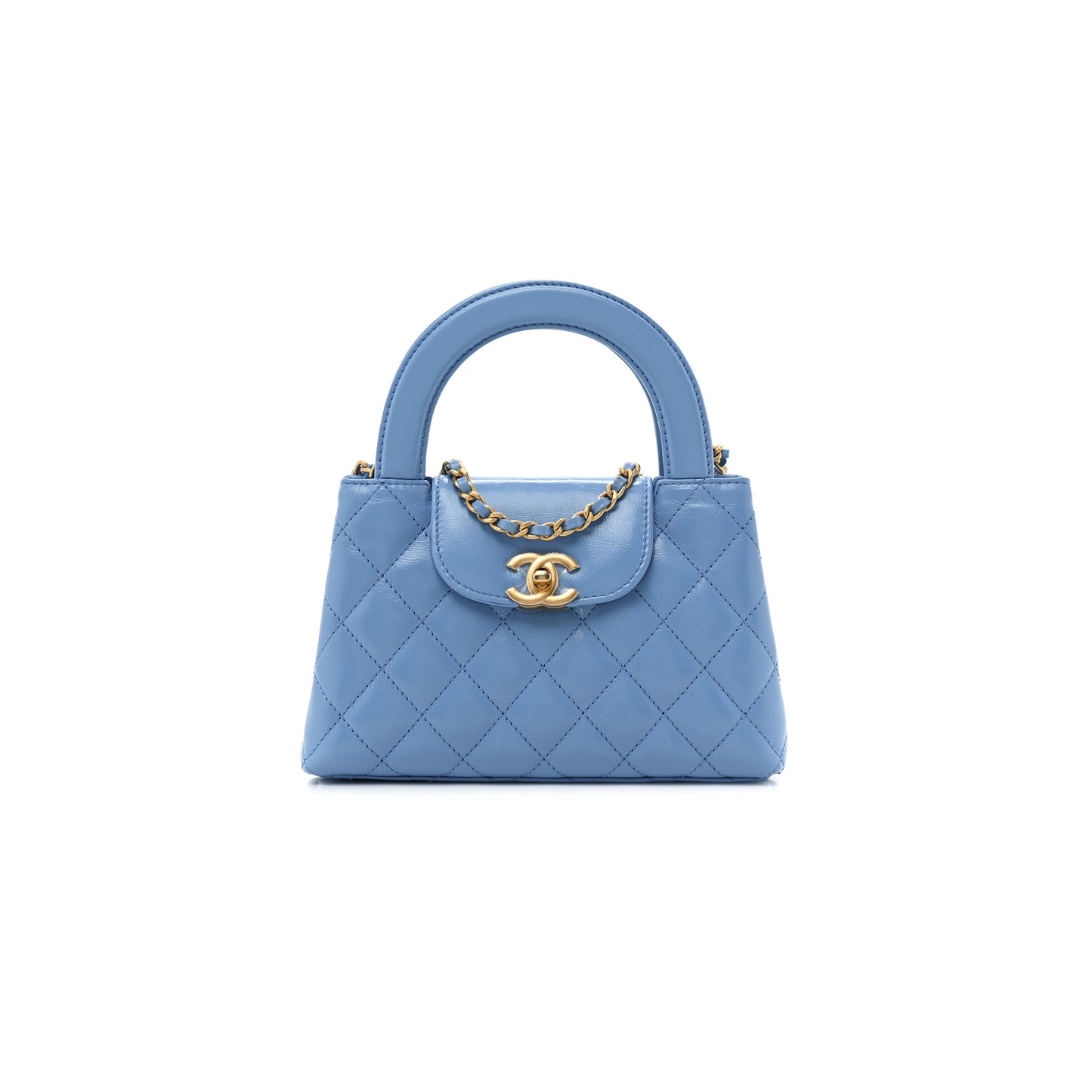 Ch*el master shiny calfskin quilted nano kelly shopper blue as4416 (19*13*7cm)