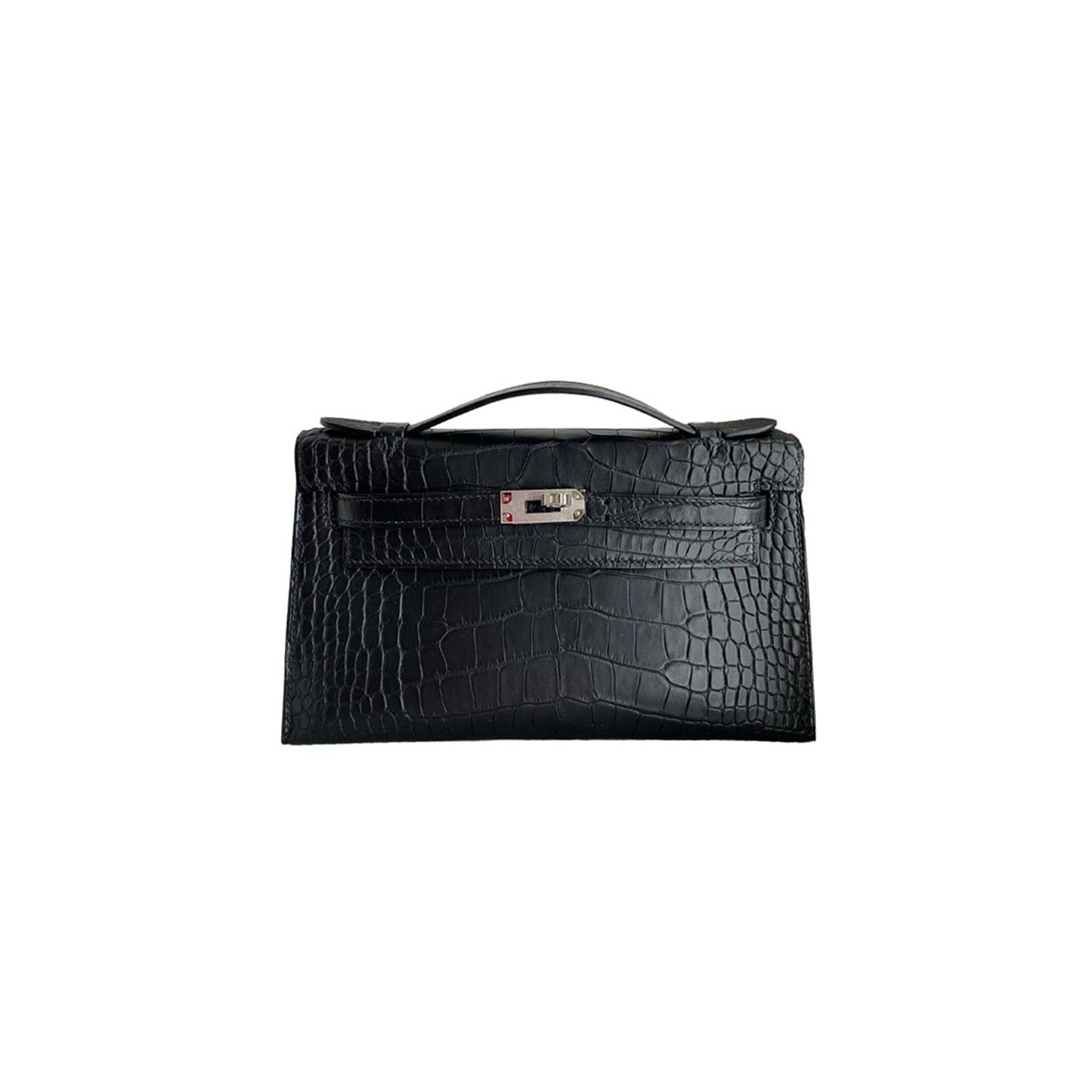 H**mes master kelly pochette bag matte black crocodile clutch palladium (22*14*7cm)