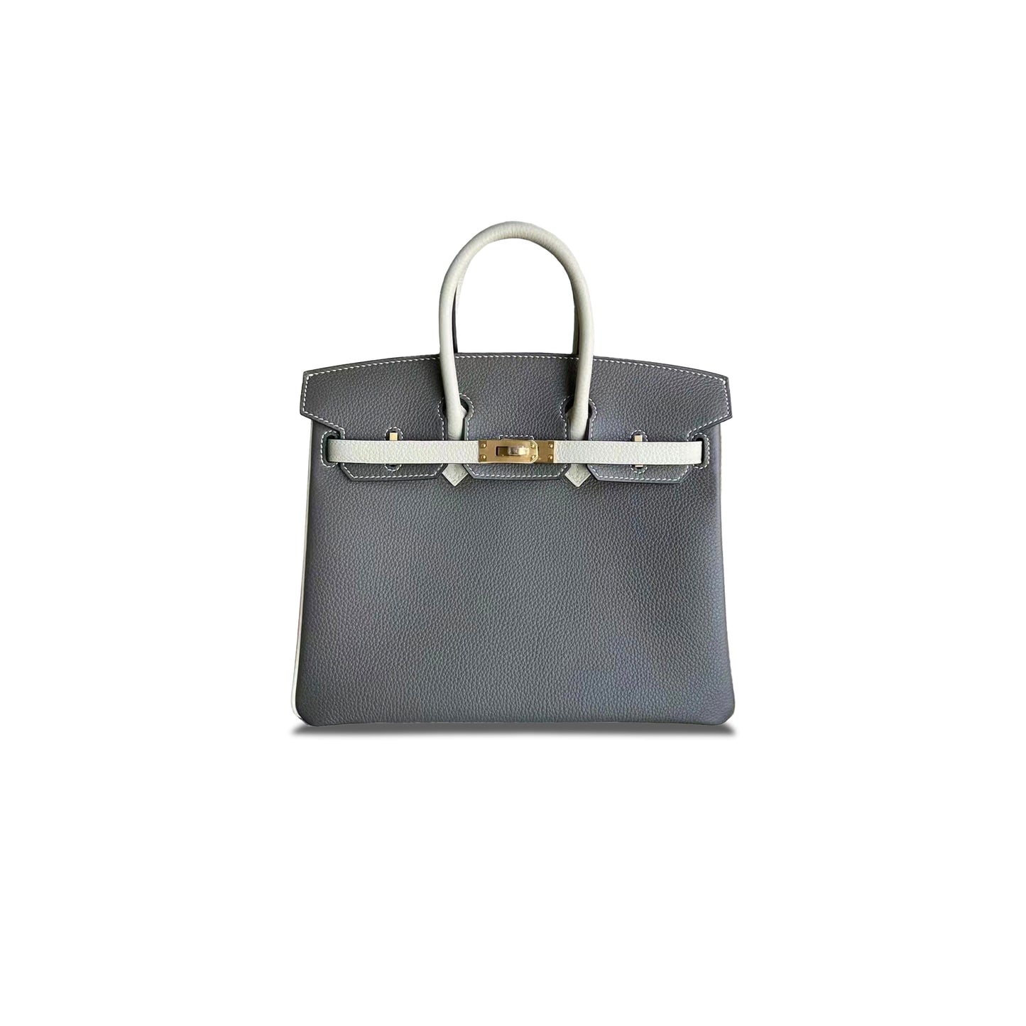 H**mes birkin 25 togo leather asphalt grey and milkshake white gold buckle bag h028365cc09 (25*20*13cm)