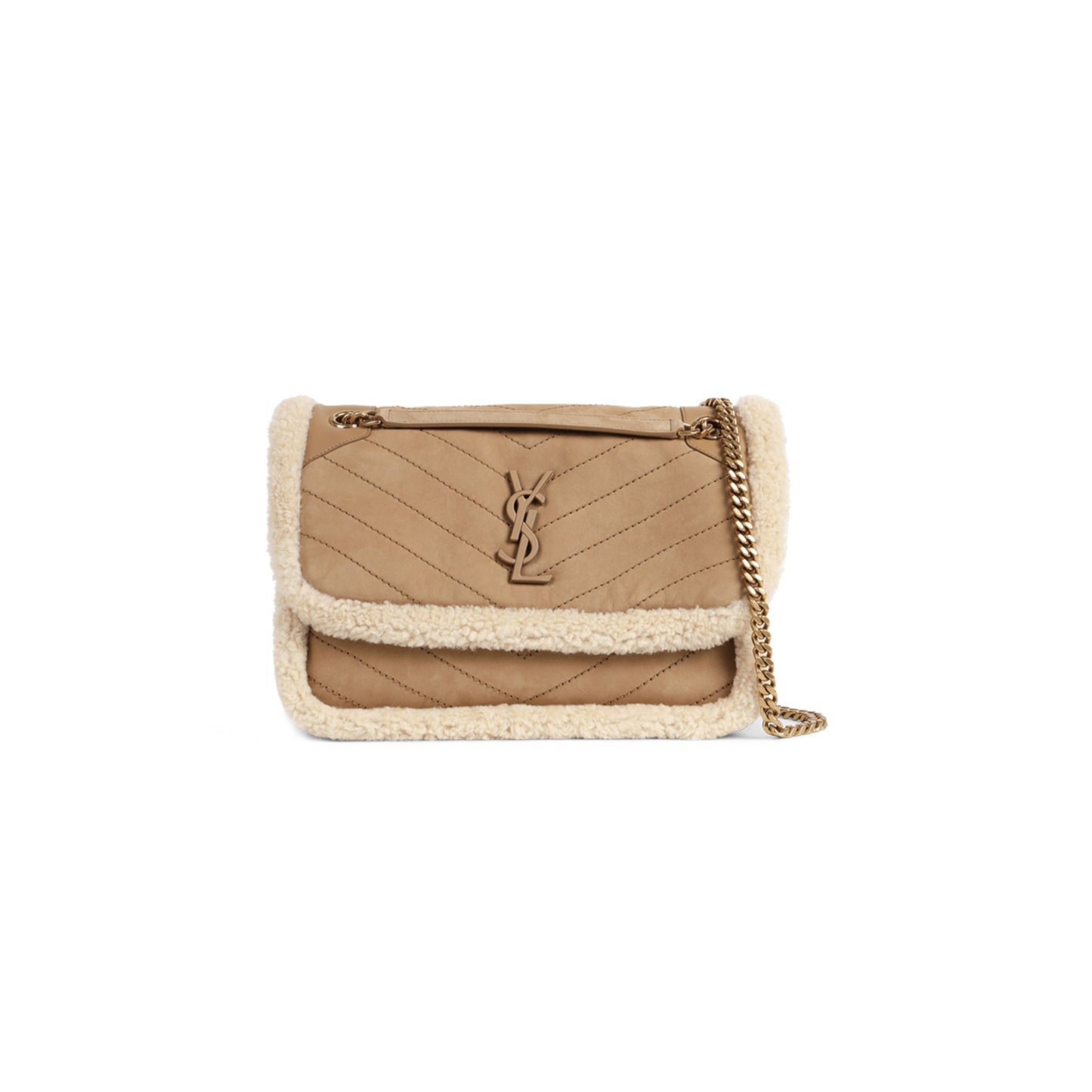 Y*L niki medium in shearling-trimmed nubuck 633187bto8w9276 (28*20*8.5cm)