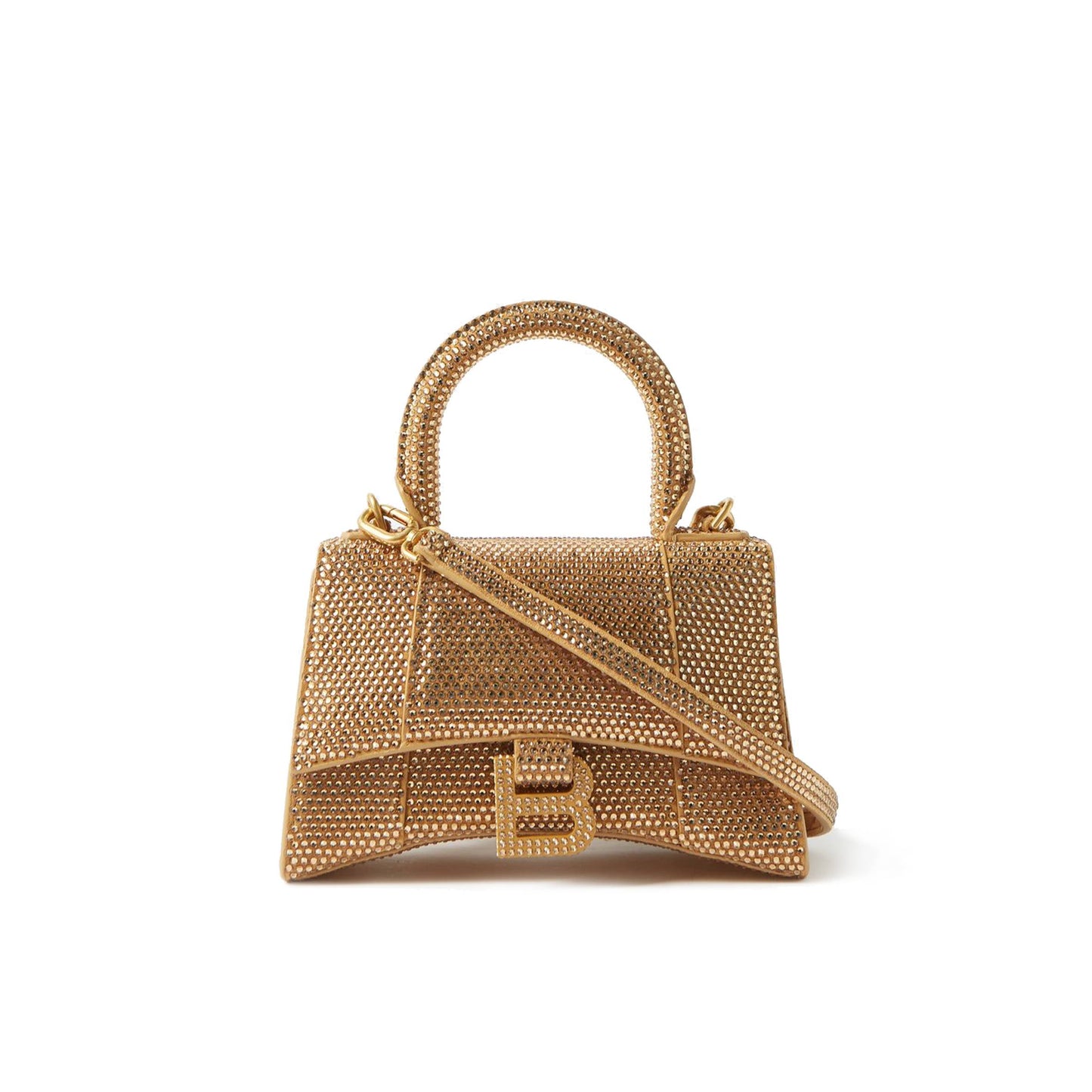 Ba*len*cia*ga gold hourglass xs crystal-embellished handbag matchesfashion us (19*12.1*7.6cm)