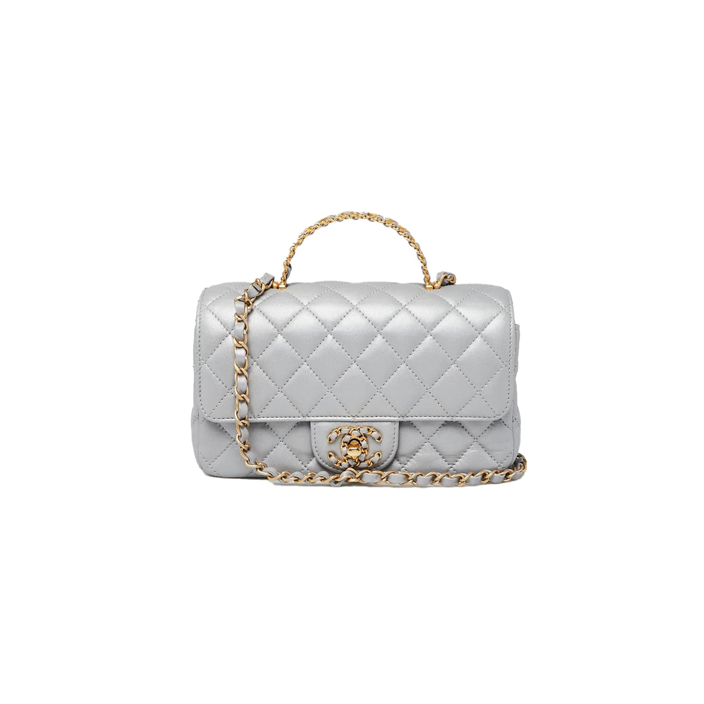 Ch**el silver quilted lambskin leather strass on top mini flap bag as4362 (20*13*6cm)