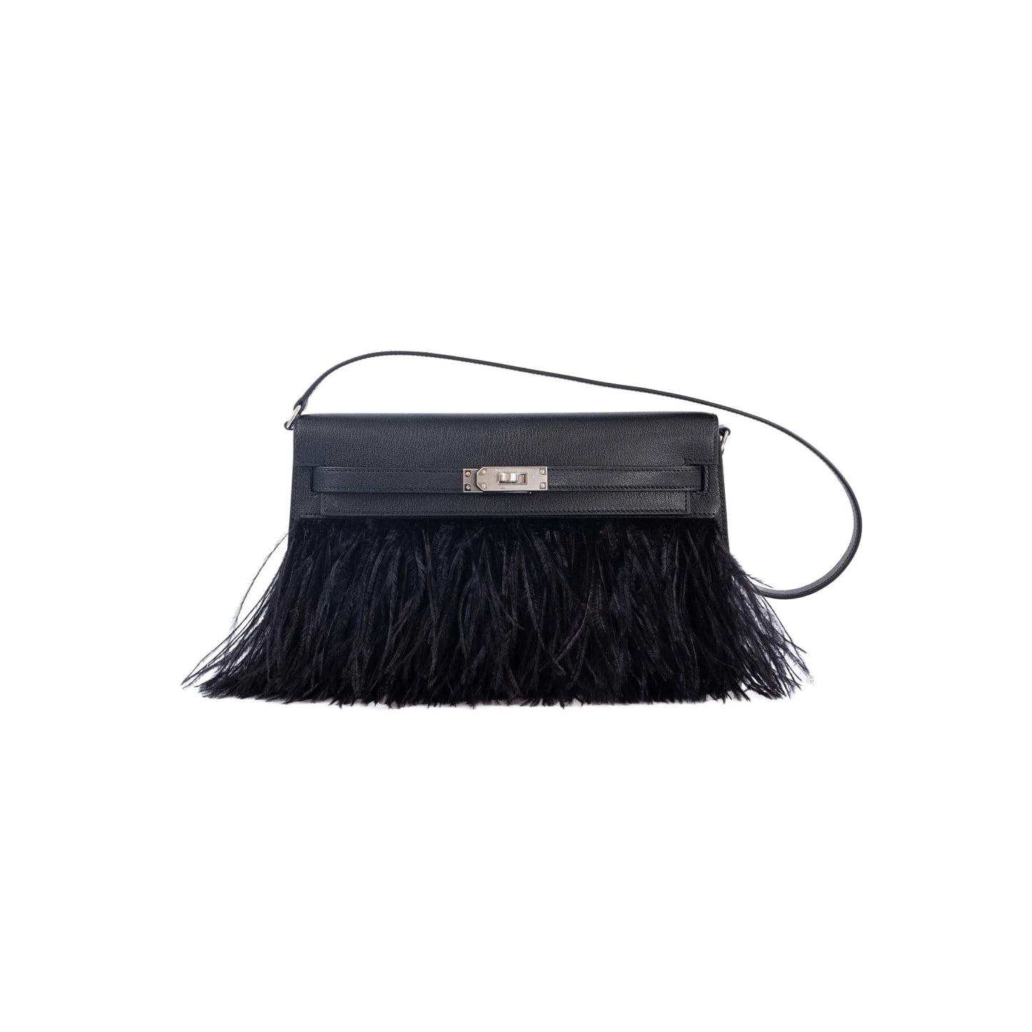 H**mes MASTER KELLY ELAN FOLIE 28 BLACK OSTRICH FEATHER (28cm)