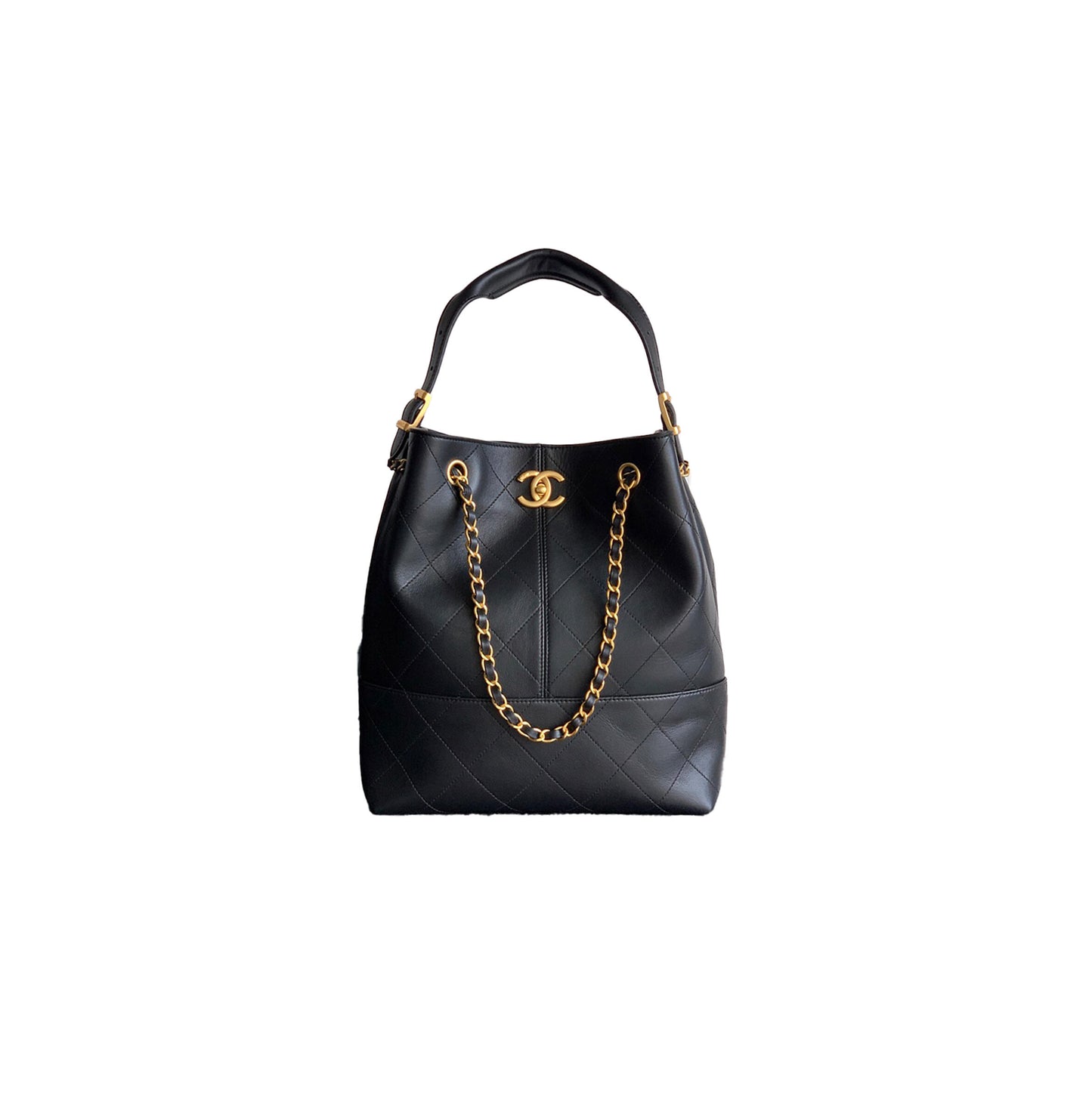 Ch*el shopping bag calfskin & gold-tone metal black as5636 (33*29*11cm)