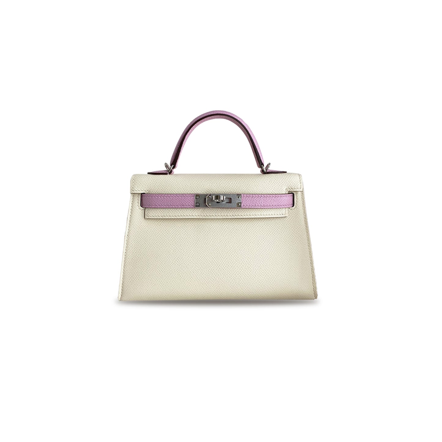 H**mes master mini kelly ii epsom cream white with mallow purple silver buckle (19*12*5.5cm)