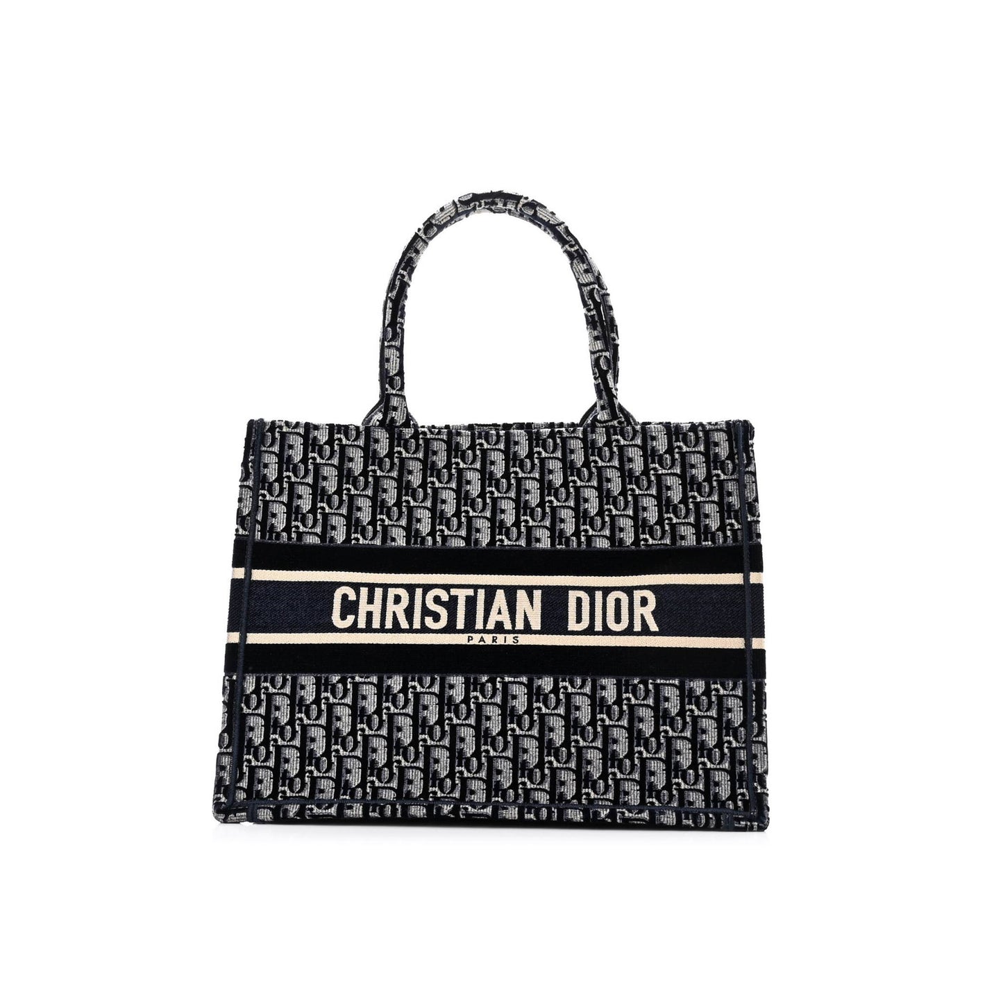 D*or oblique velvet medium book tote blue multicolor (36*27*16.5cm)
