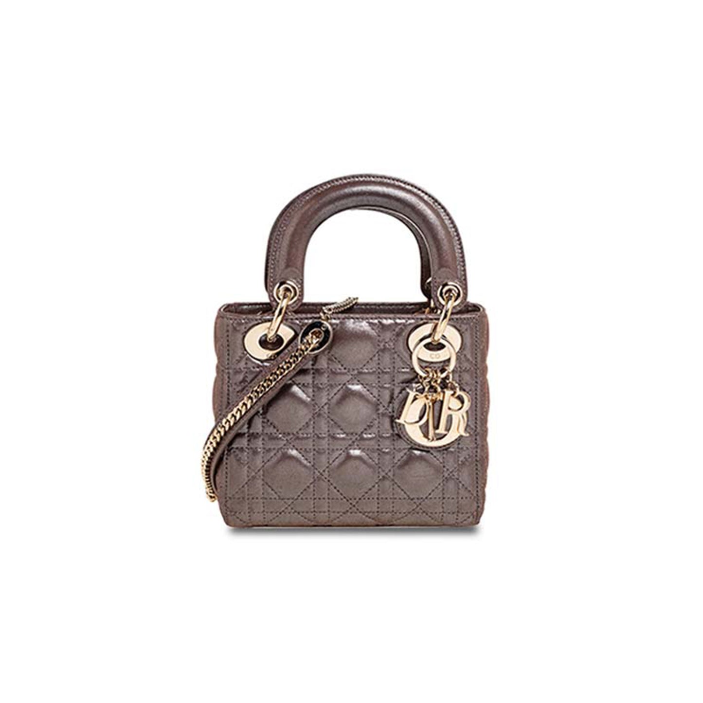 D*or metallic bronze cannage leather mini chain lady (17*15*7cm)