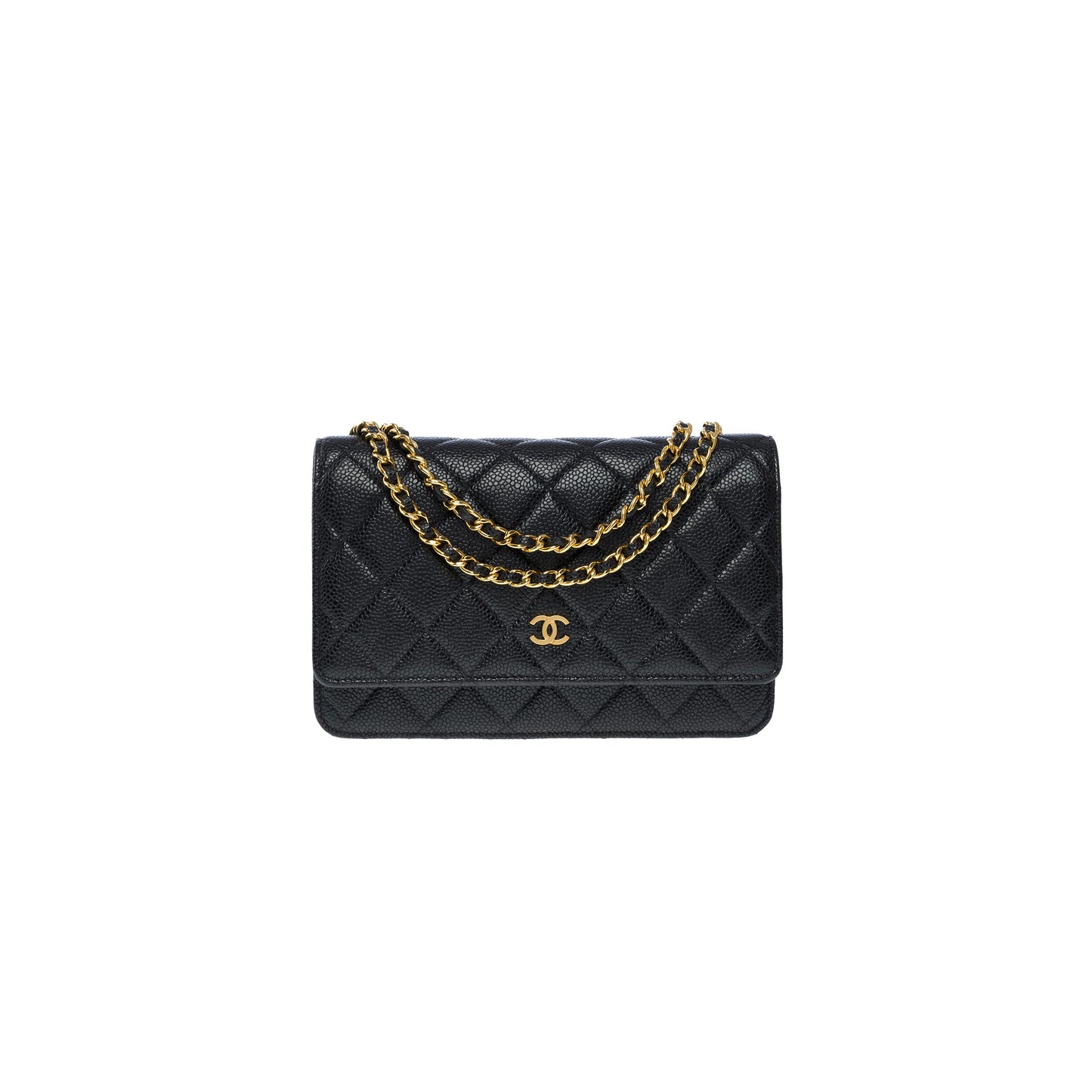 Ch*el wallet on chain bag in black leather as4860 (19*13*4cm)