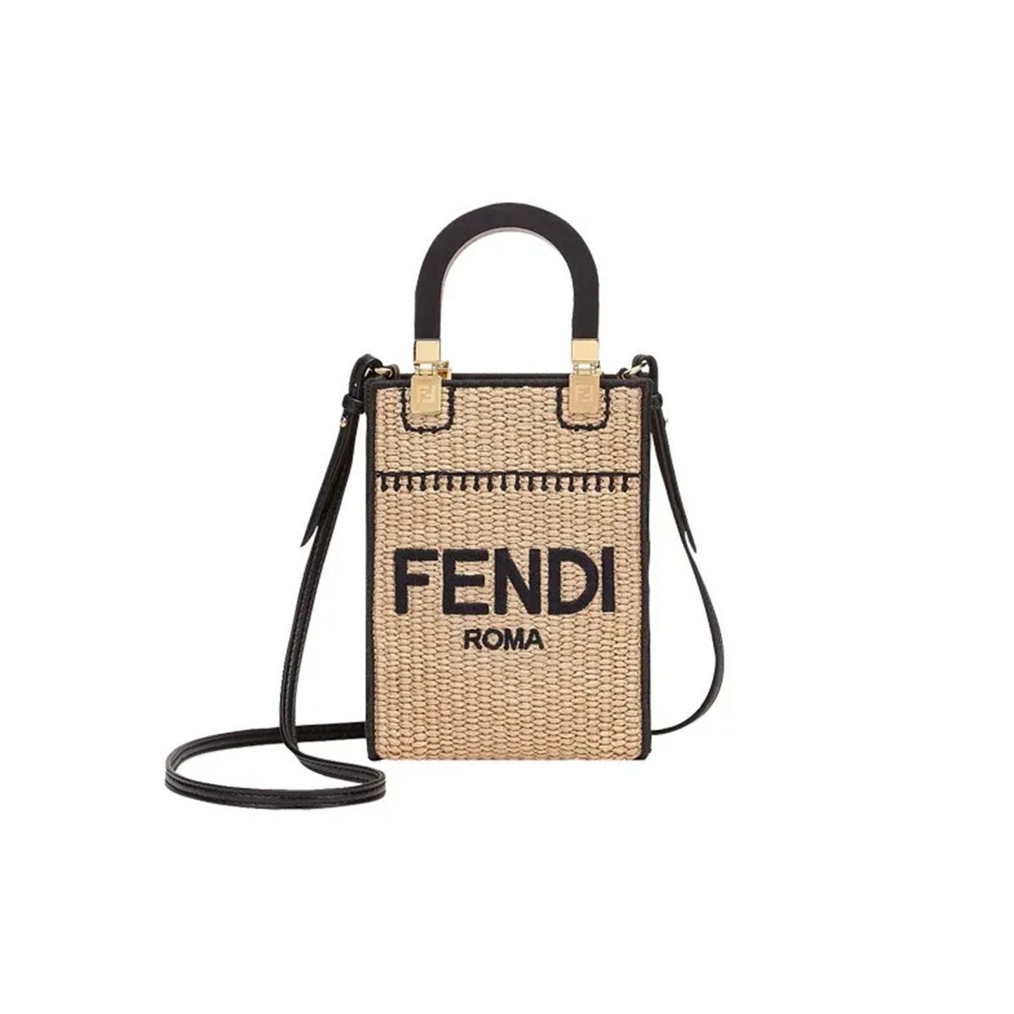 F**di sunshine mini straw & leather tote 8bs051afqpf0vpj (18*13*6cm)
