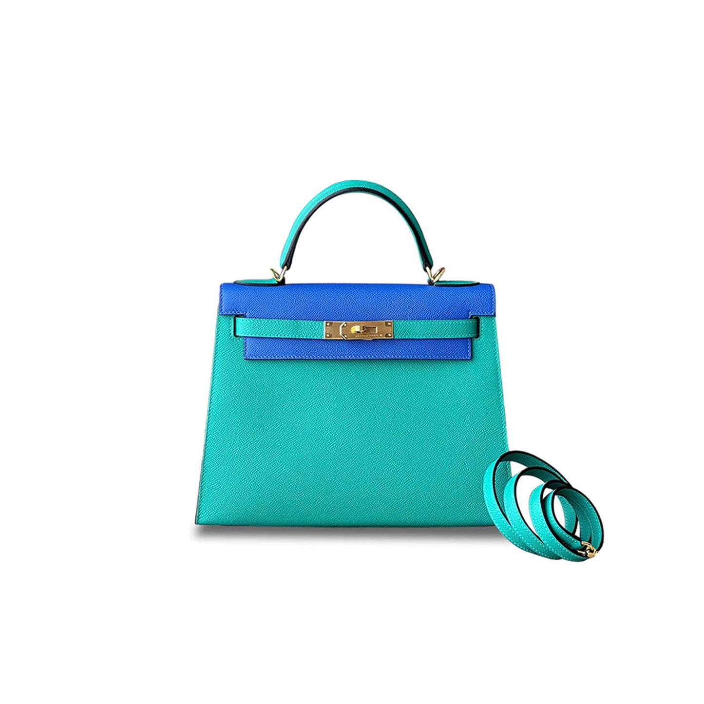 H**mes kelly 25 epsom verona green and glazed blue gold buckle (25*17*7cm)