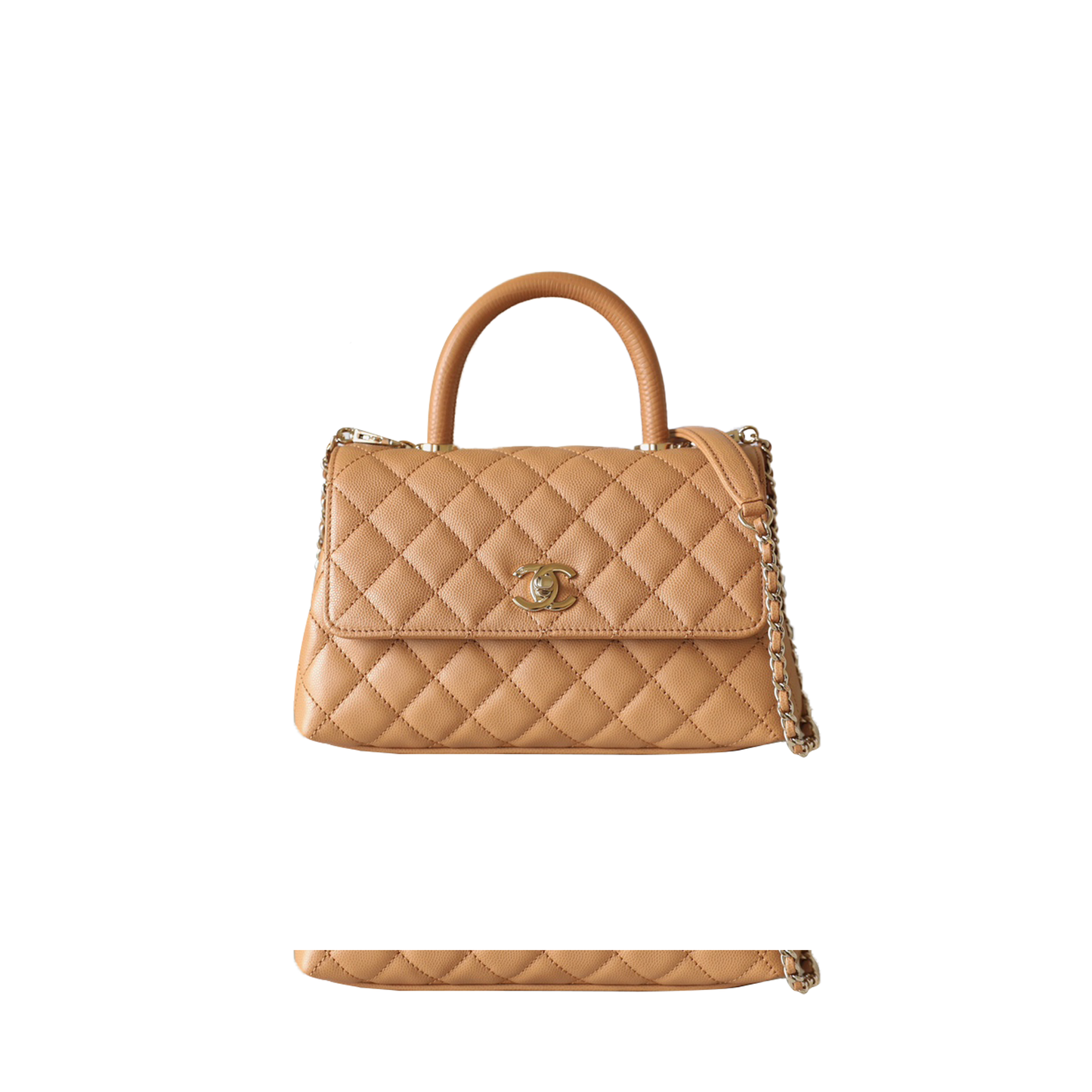 Ch*el master coco handle chain shoulder crossbody bag caviar skin beige a92990 (24*14*10cm)