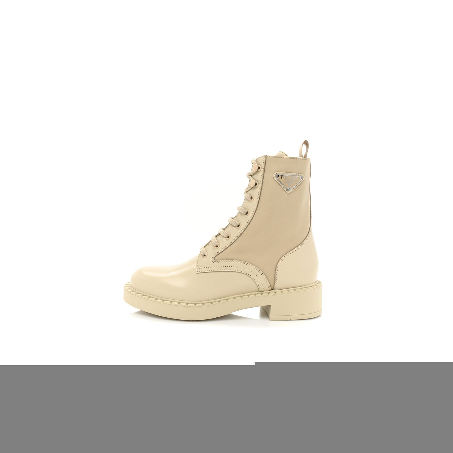 Pra*a spazzolato re-nylon metal triangle logo womens 50mm combat boots 39.5 deserto