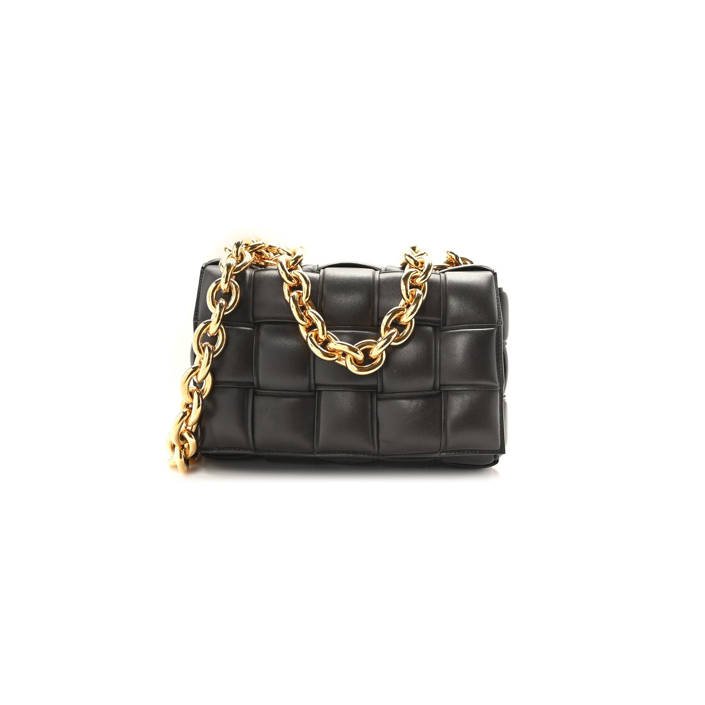 bo*te*ga Ve*ne*ta lambskin maxi intrecciato padded chain cassette crossbody bag black (25*17*8cm)