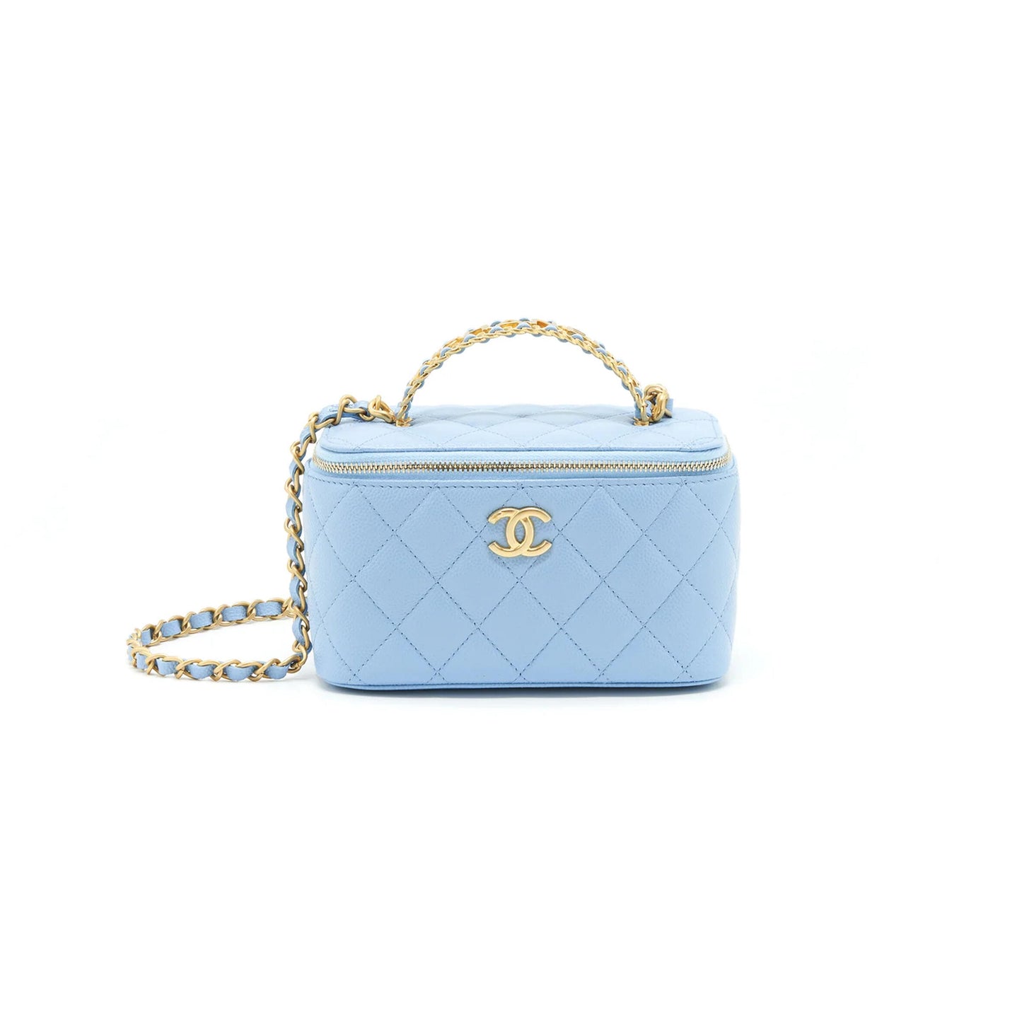 Ch**el 22s long vanity case with letter handle caviar light blue ap2805 (17*10*8cm)