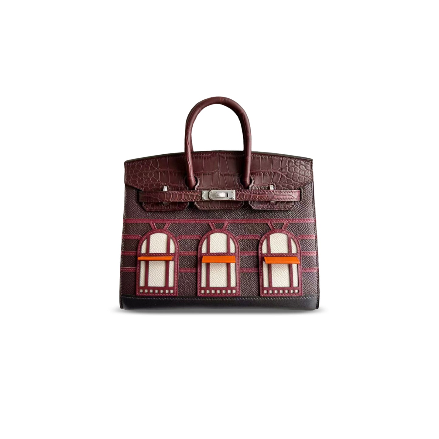 H**me5 master birkin 20 small house matte crocodile epsom bordeaux red silver hardware (20*16*11cm)
