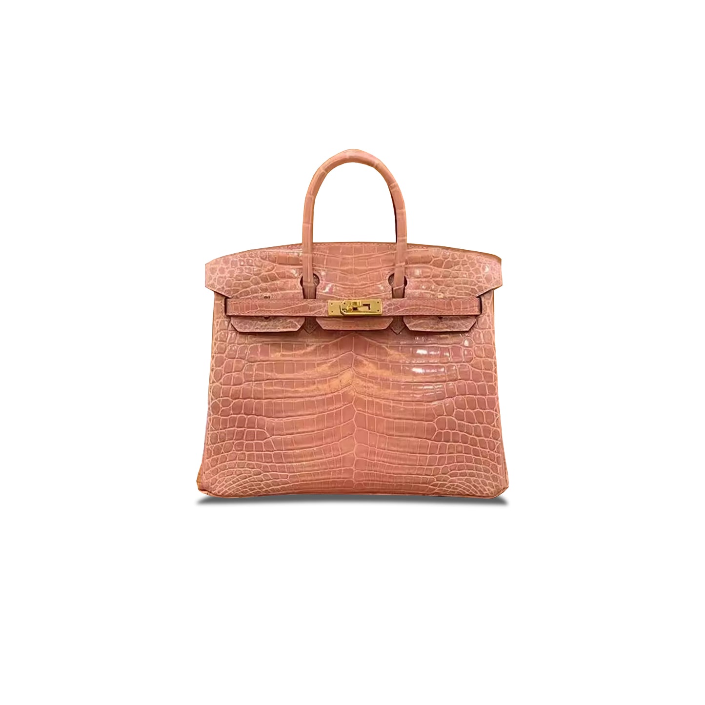 H**mes master birkin 25 crocodile leather pink bag silver buckle h041354ck10 (25*20*13cm)