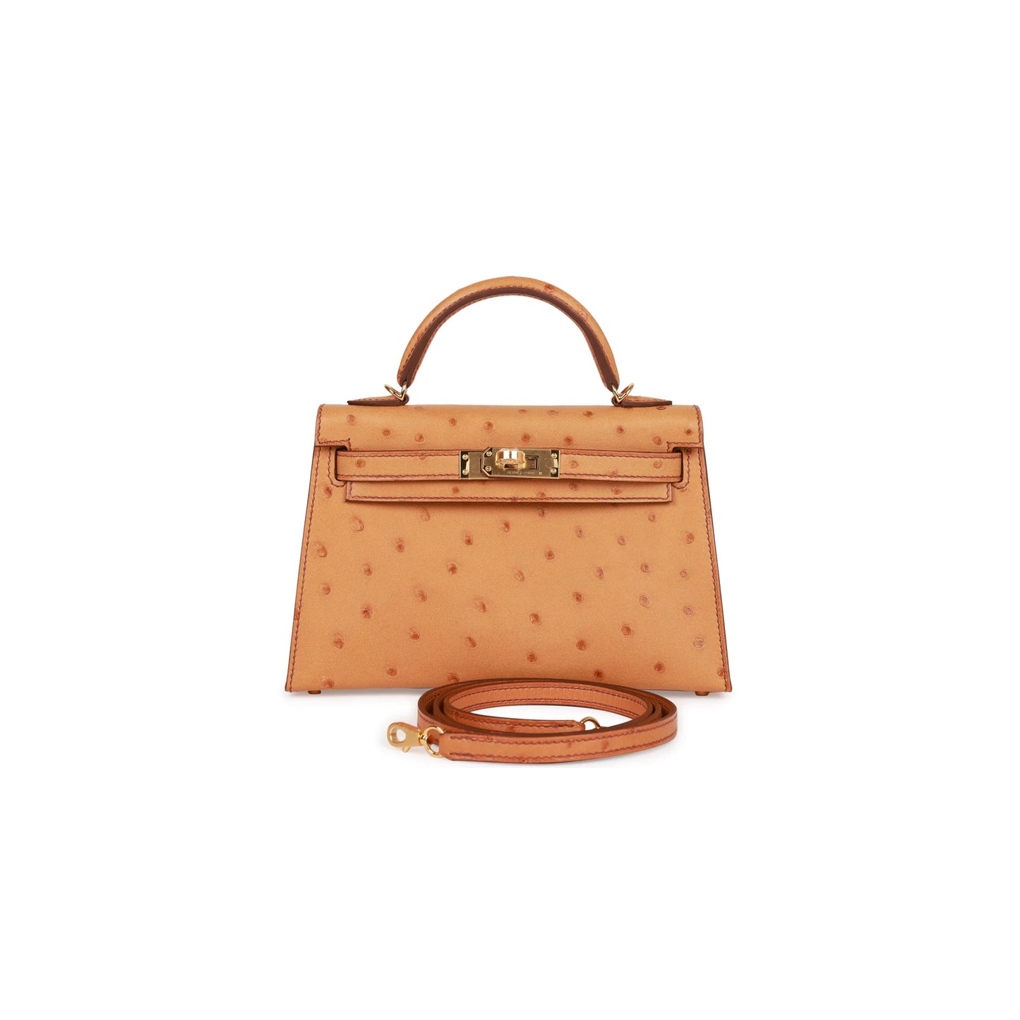 H**mes master mini kelly ii gold ostrich gold hardware (19*12*5.5cm)
