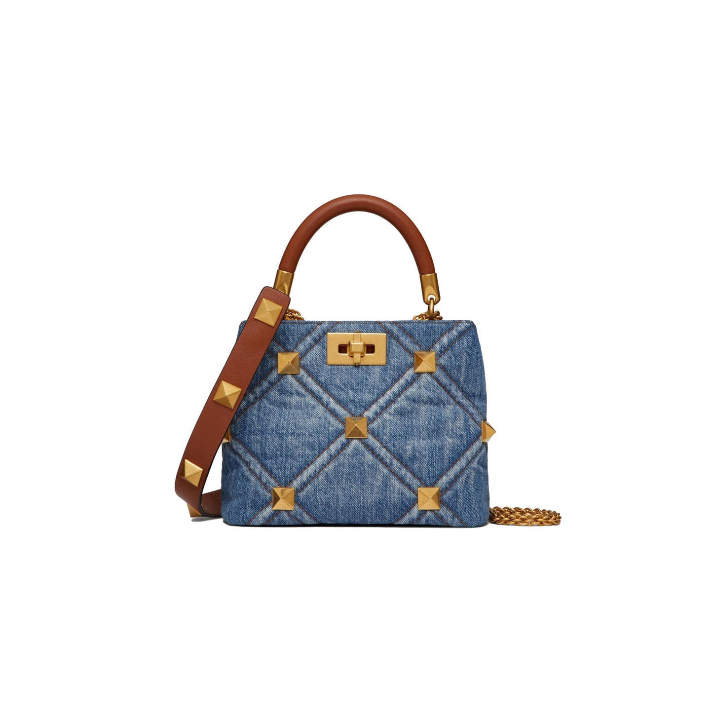 Va1e*ntin0 small roman stud the handle bag in denim xw0b0i97hmr_f23 (21*17*14cm)