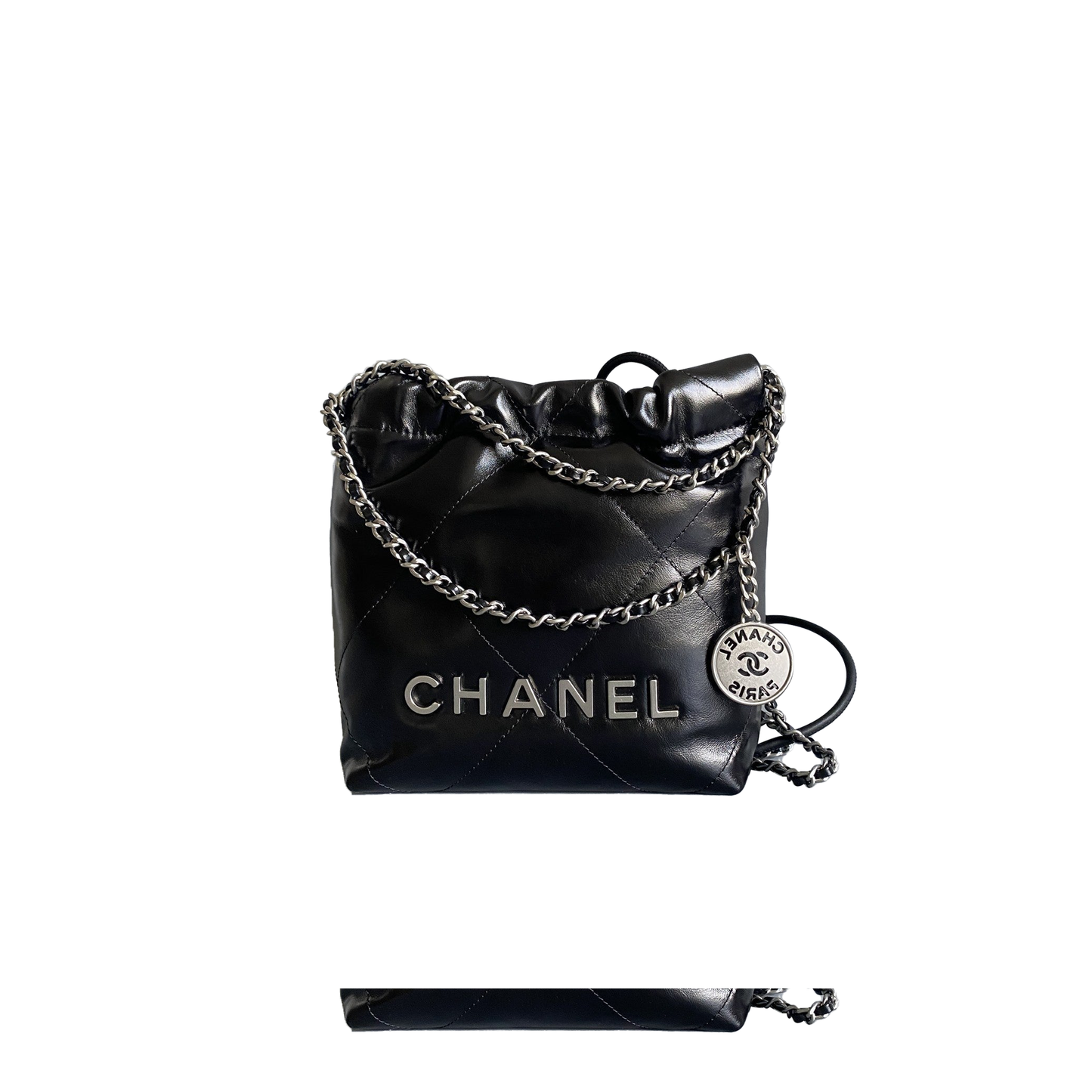 Ch*el master black quilted calfskin mini 22 bag silver hardware as3980 (20*19*6cm)