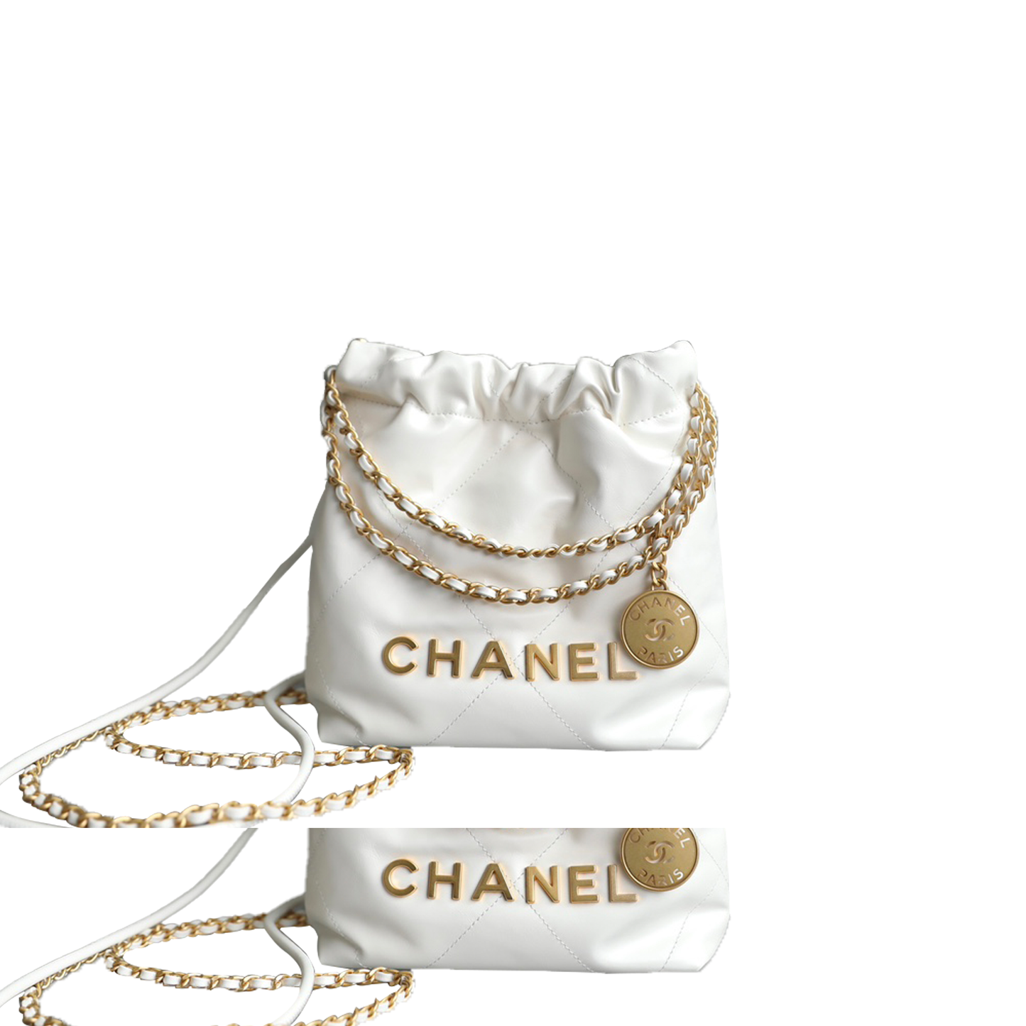Ch*el master white calfskin quilted mini 22 bag antique gold hardware as3980 (20*19*6cm)