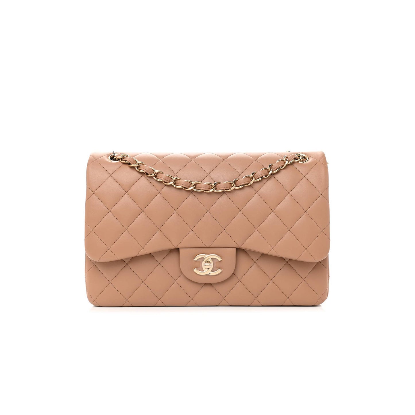 Ch*el lambskin quilted jumbo double flap dark beige rose gold hardware (31*19*9cm)