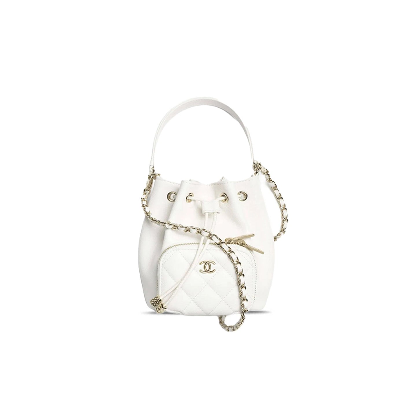 Ch**el 25b bucket bag in grained embossed shiny calfskin ap4775 (12.5*10*7.5cm)
