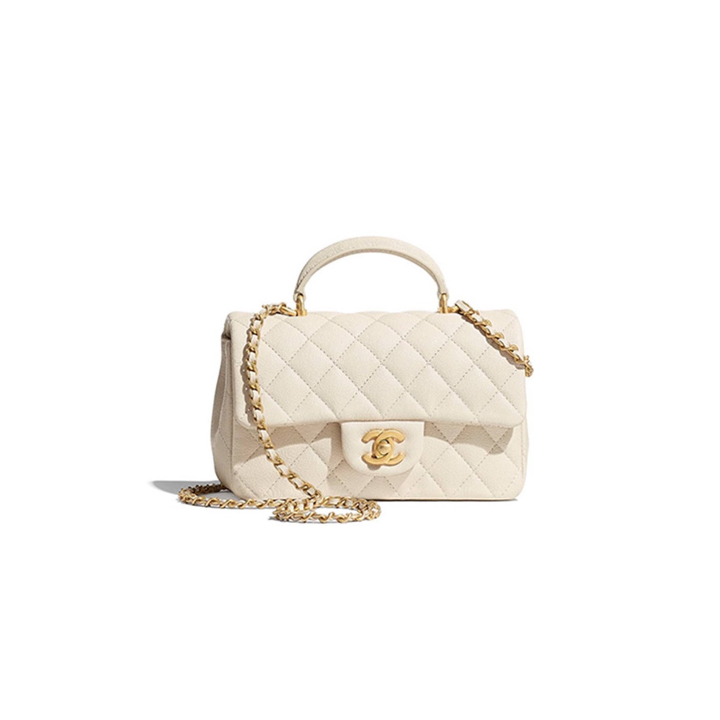 Ch*el master caviar quilted mini top handle rectangular flap white as2431 (20*13*9cm)