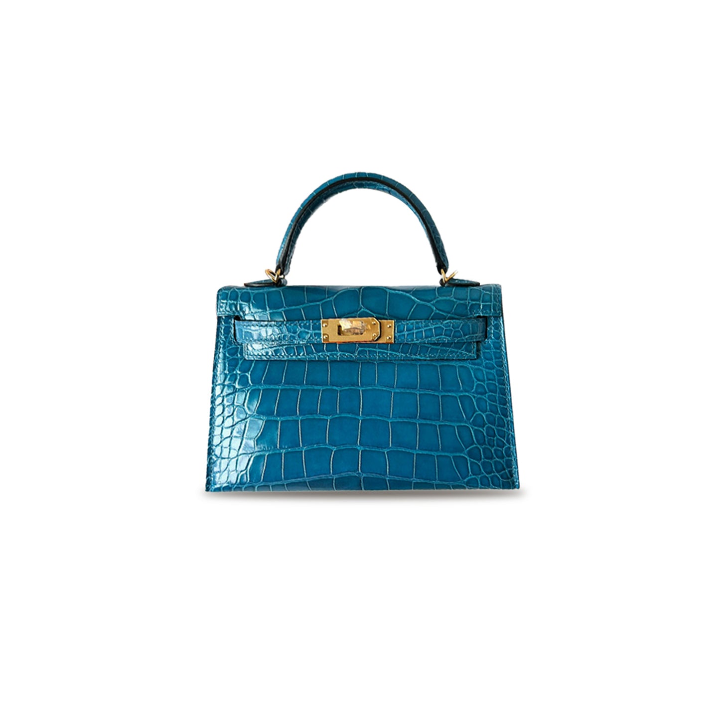 h**mes master mini kelly ii sellier alligator crocodile blue izmir G01den hardware (19*12*5.5cm)