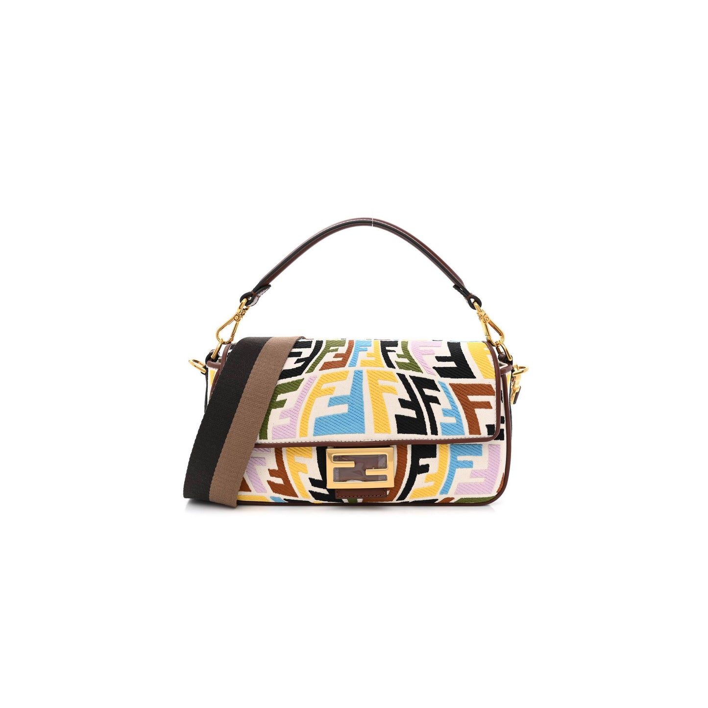 F**di x sara coleman canvas vitello king seta ff fish eye embroidered baguette grezzo multicolor ghianda (28*15*6cm)