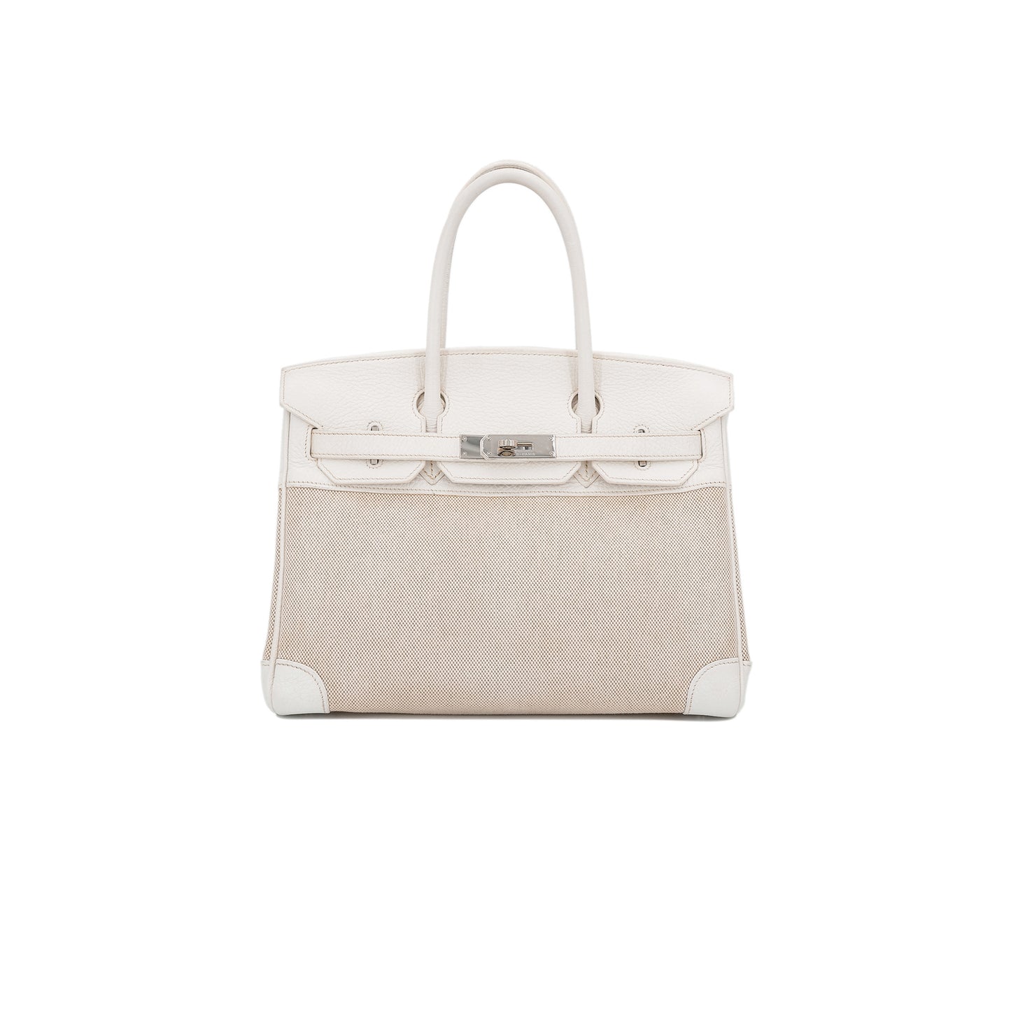 H**mes master birkin 35 cowhide white canvas silver buckle bag 10080269 (35*24*18cm)