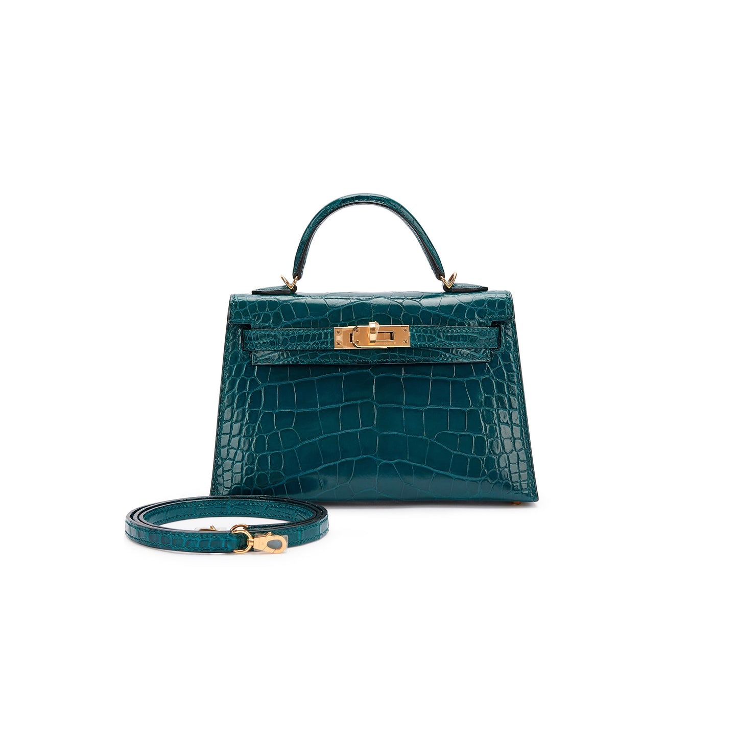 H**mes master ore shiny alligator mini kelly ii gold hardware (19*12*5.5cm)