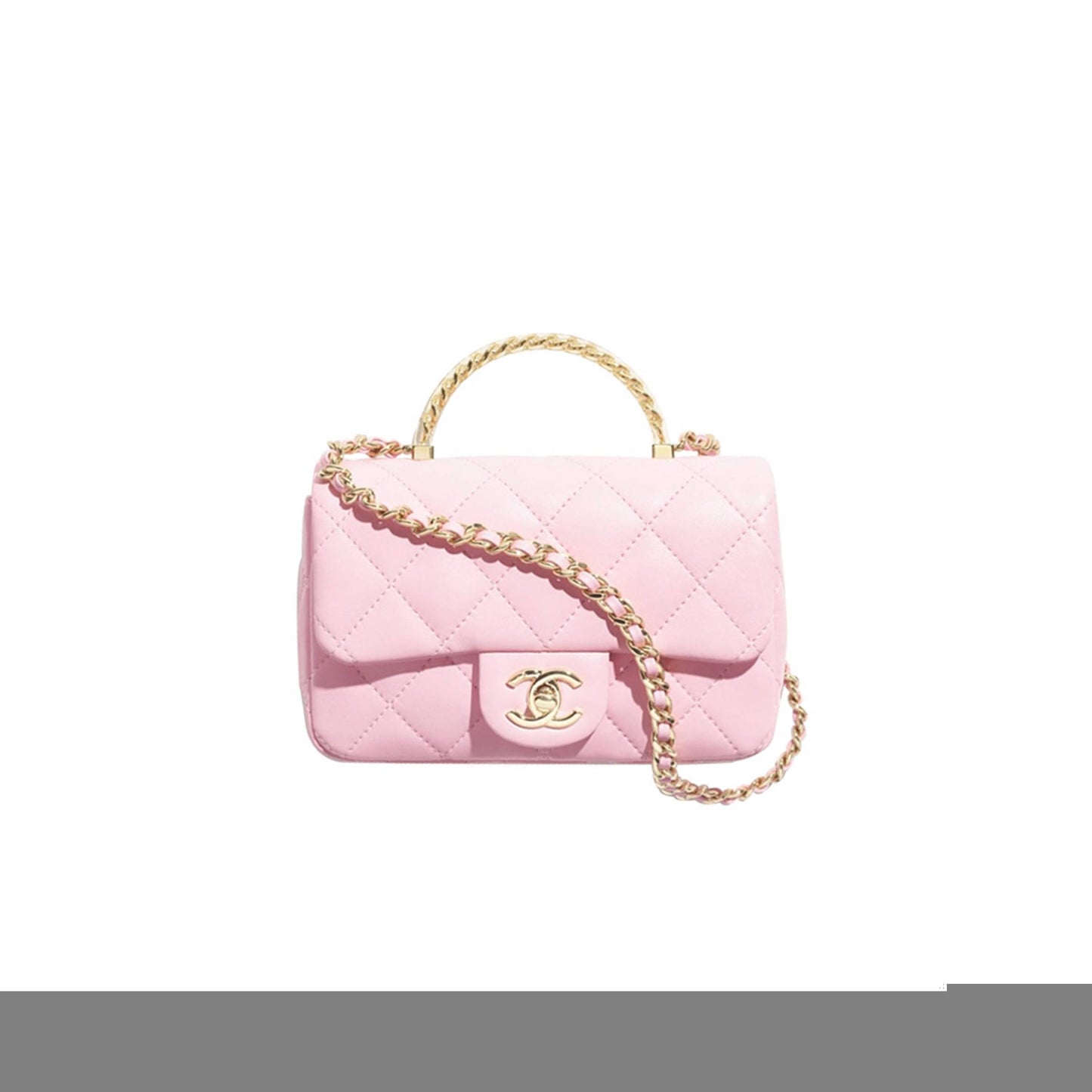 Ch*el master transparent handle mini cf pink handbag as4847 (19*12*6cmīŧ