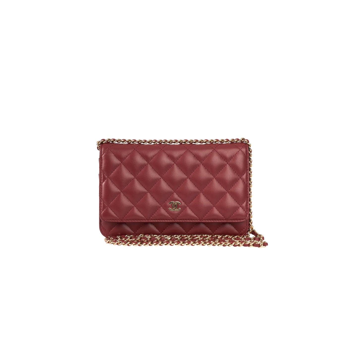 Ch*el dark red lambskin matelasse wallet on chain (19*13*4cm)