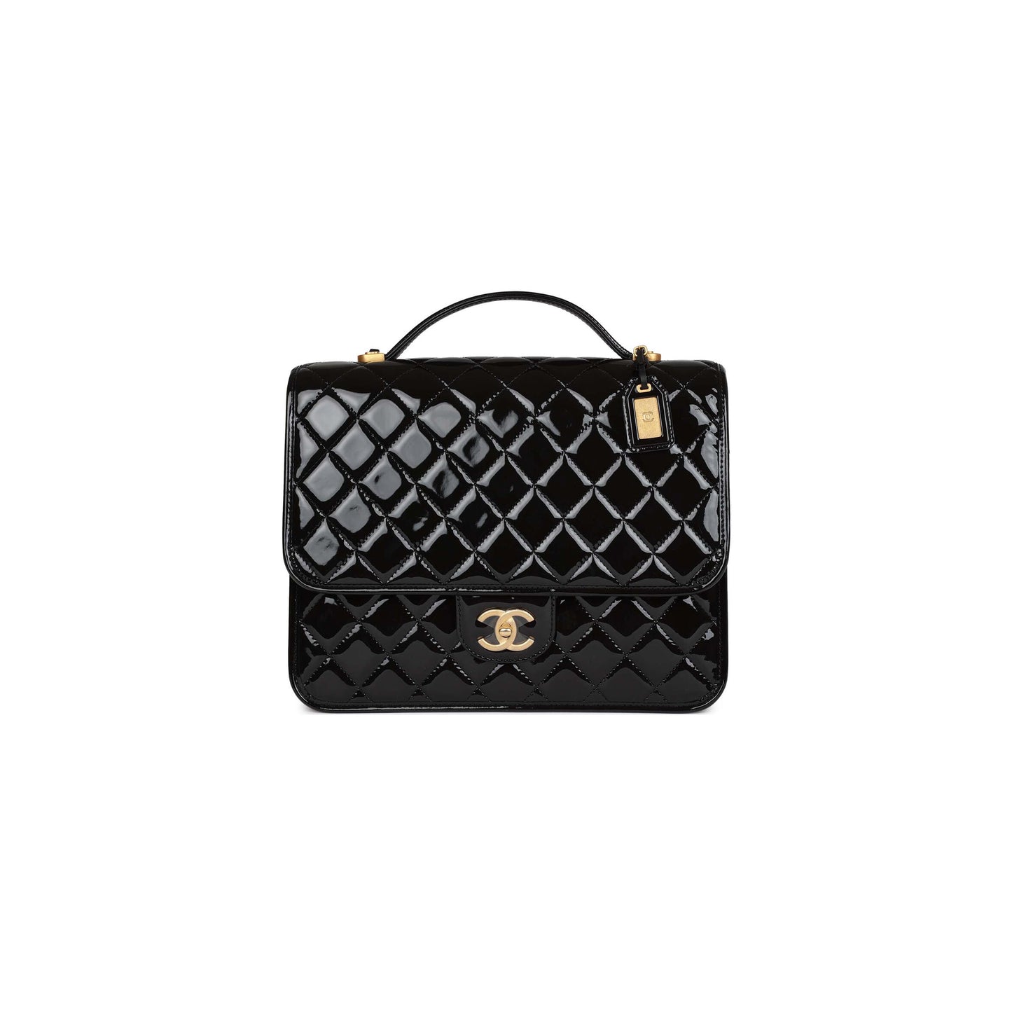 Ch**el large flap backpack black patent antique gold hardware (30*23*10cm)