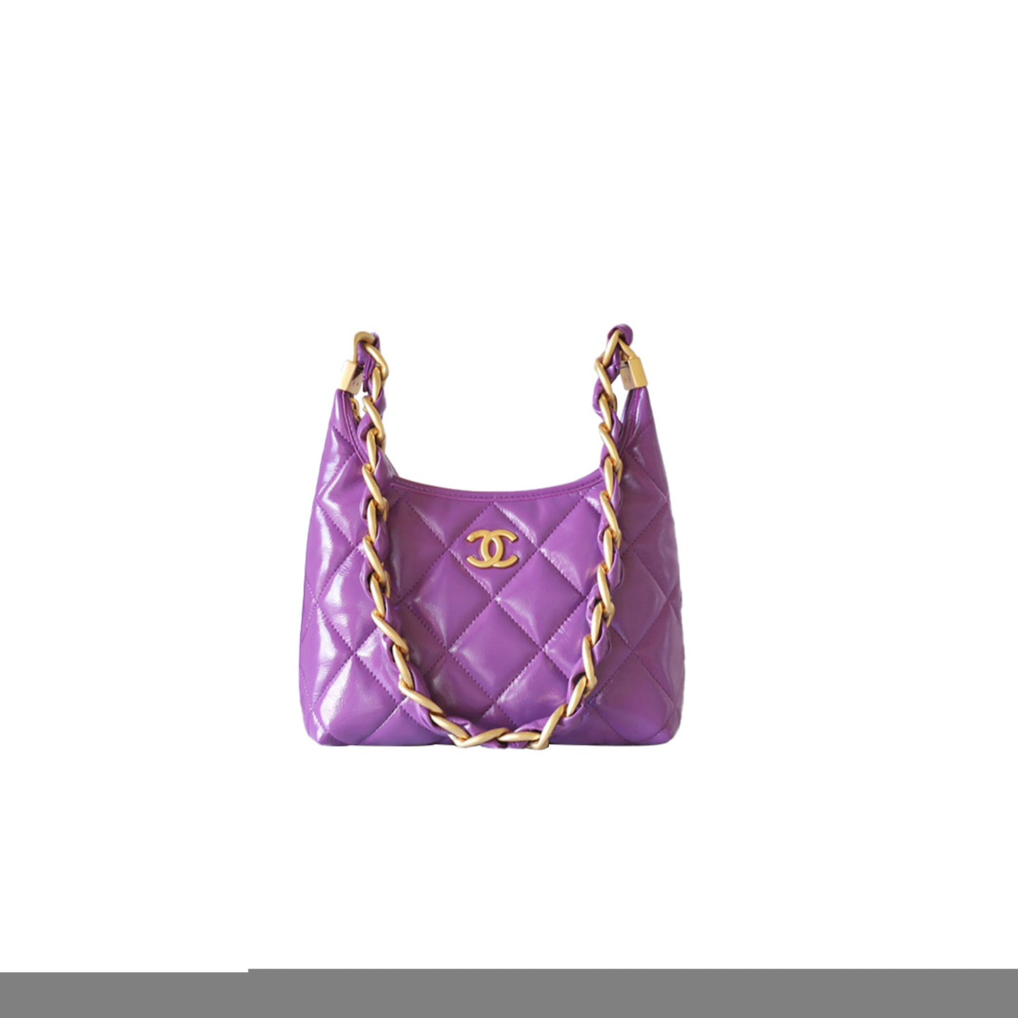 Ch*el master small hobo bag shiny lambskin and gold metallic purple as4922 (22.5*19.5*8.5cm)
