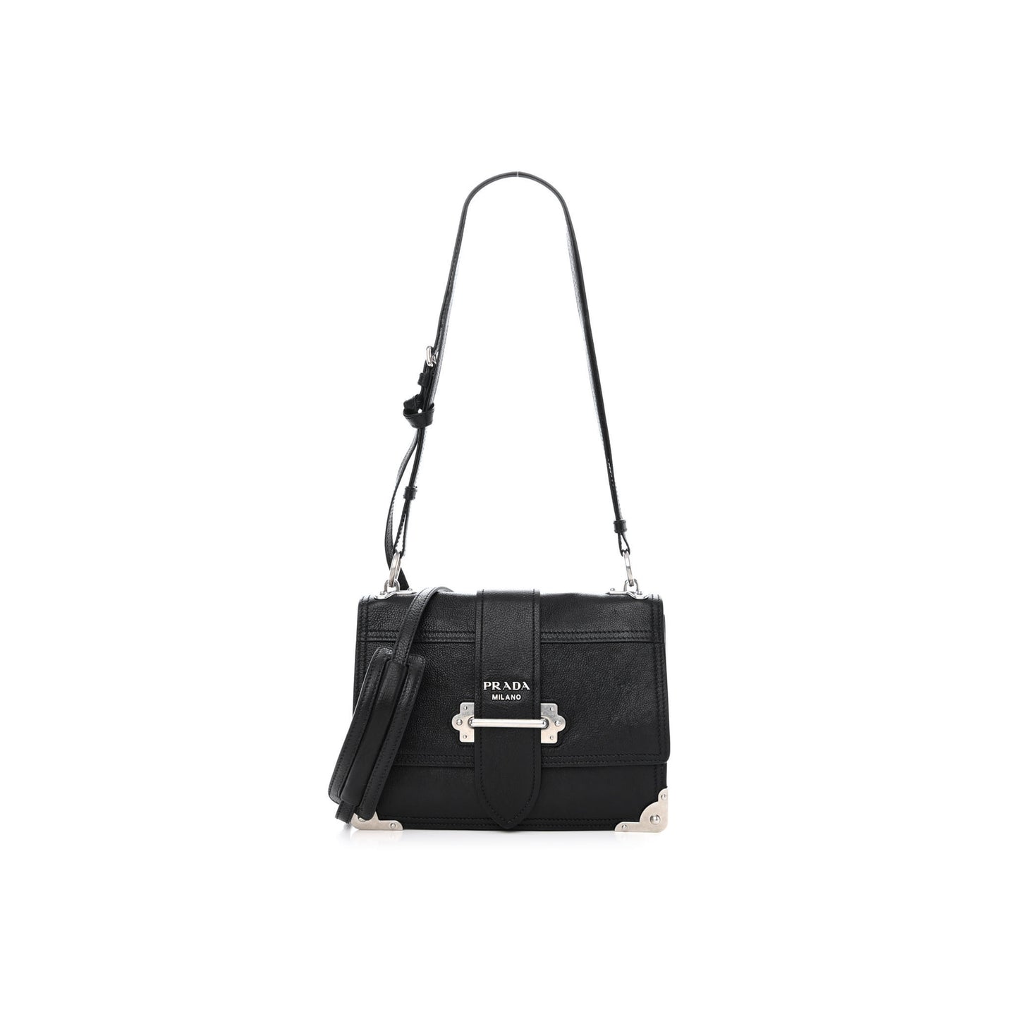 Pra*a glace calfskin large soft cahier bag black (23*17*8cm)