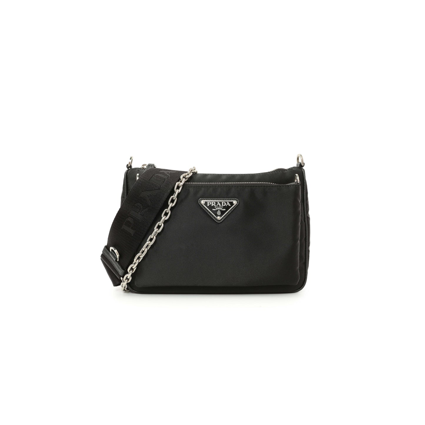 Pra*a black re-nylon saffiano double pouch shoulder bag 1bh168 (22*16*4.5cm)