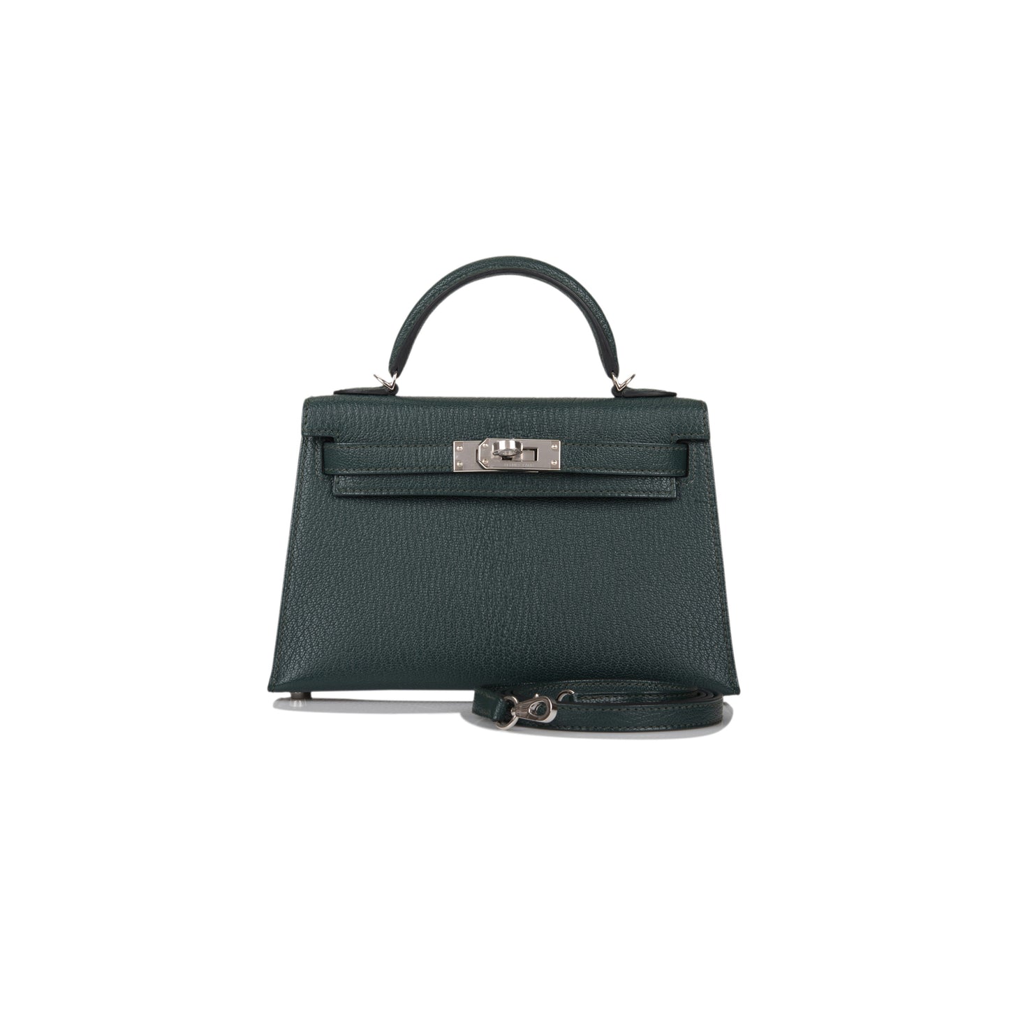 H**mes sellier kelly ii chevre leather titan green with n0*hern blue inside (19*12*5.5cm)