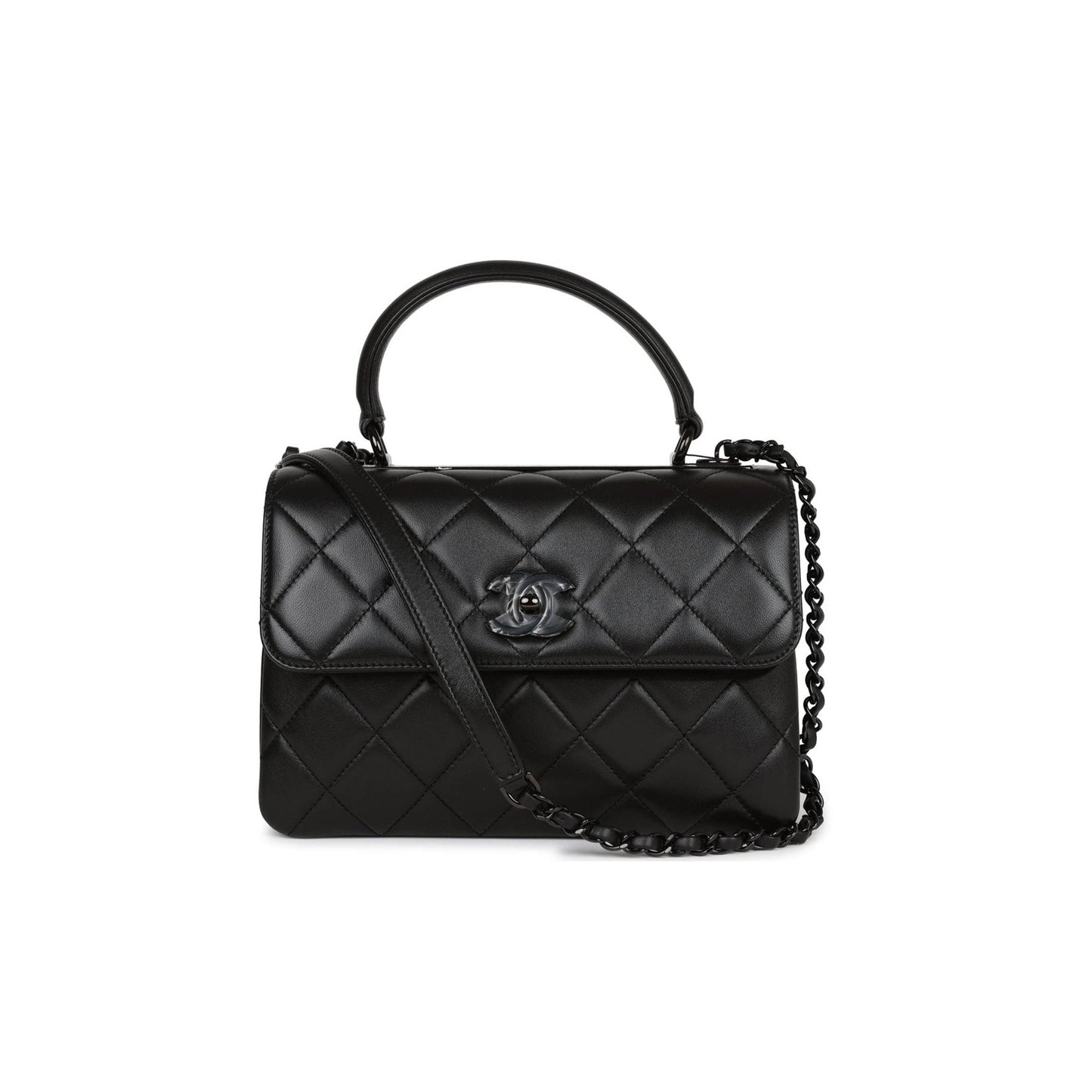 Ch*el large trendy cc bag so black lambskin black hardware (25*17*12cm)