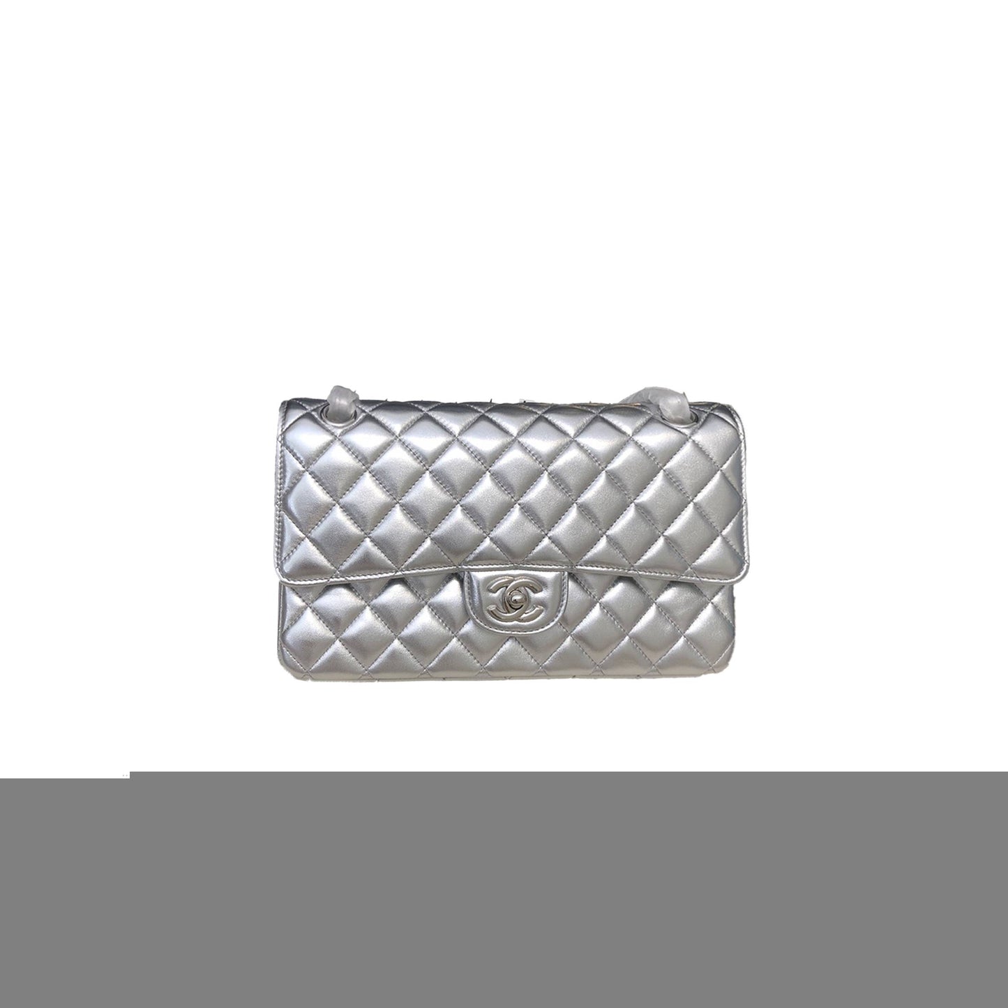 Ch*el silver quilted leather medium classic double flap bag a1112 (25*15*6cm)