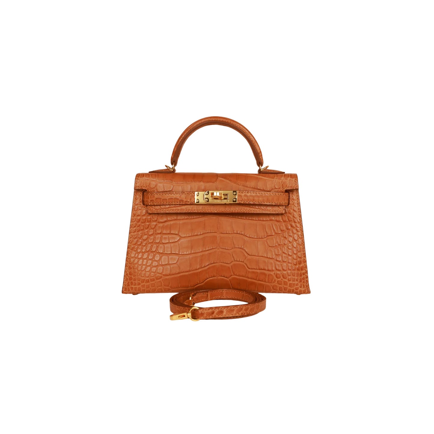 H**mes master kelly ii matte alligator matt e orange ab rico t gold hardware (19*12*5.5cm)